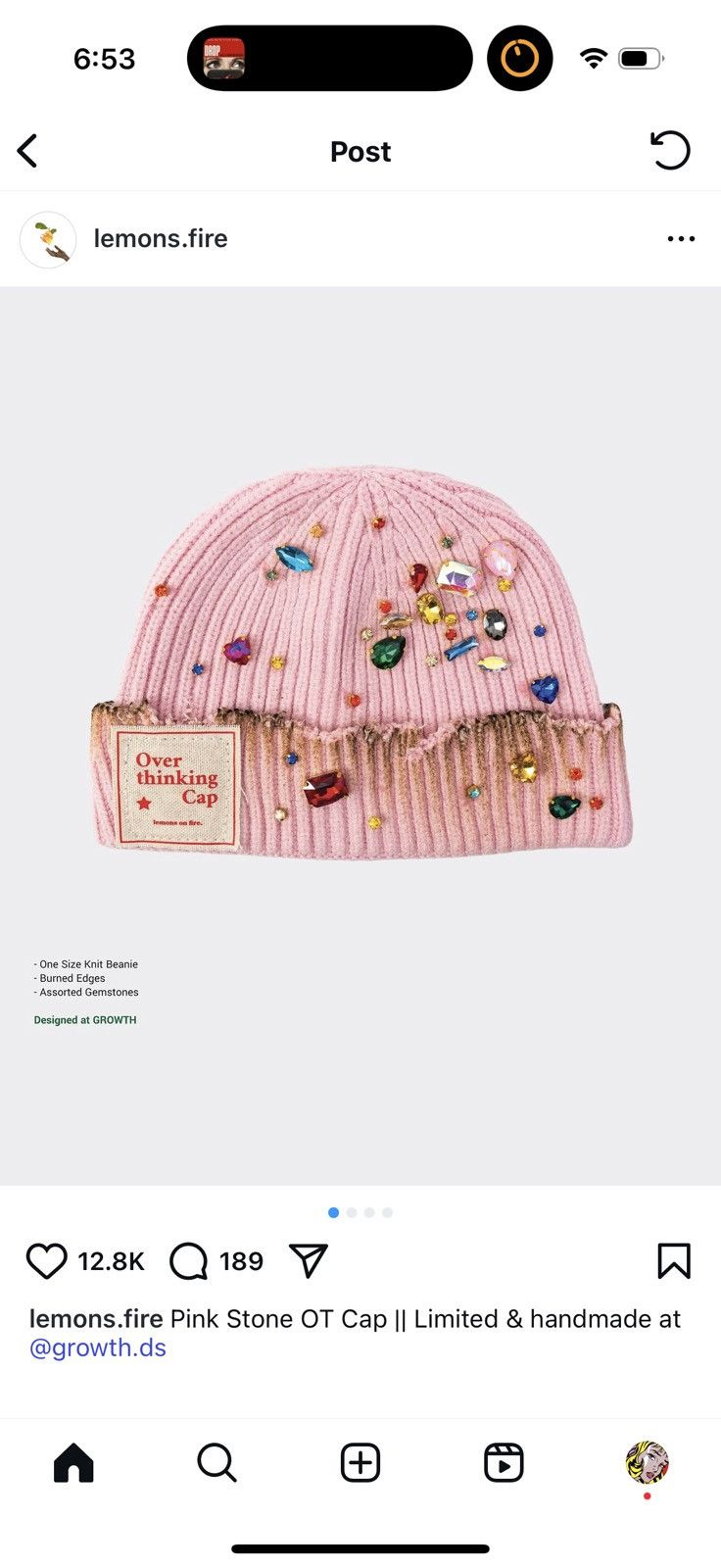 Vintage lemons on fire overthinking cap knit beanie Size ONE SIZE - 4 Thumbnail
