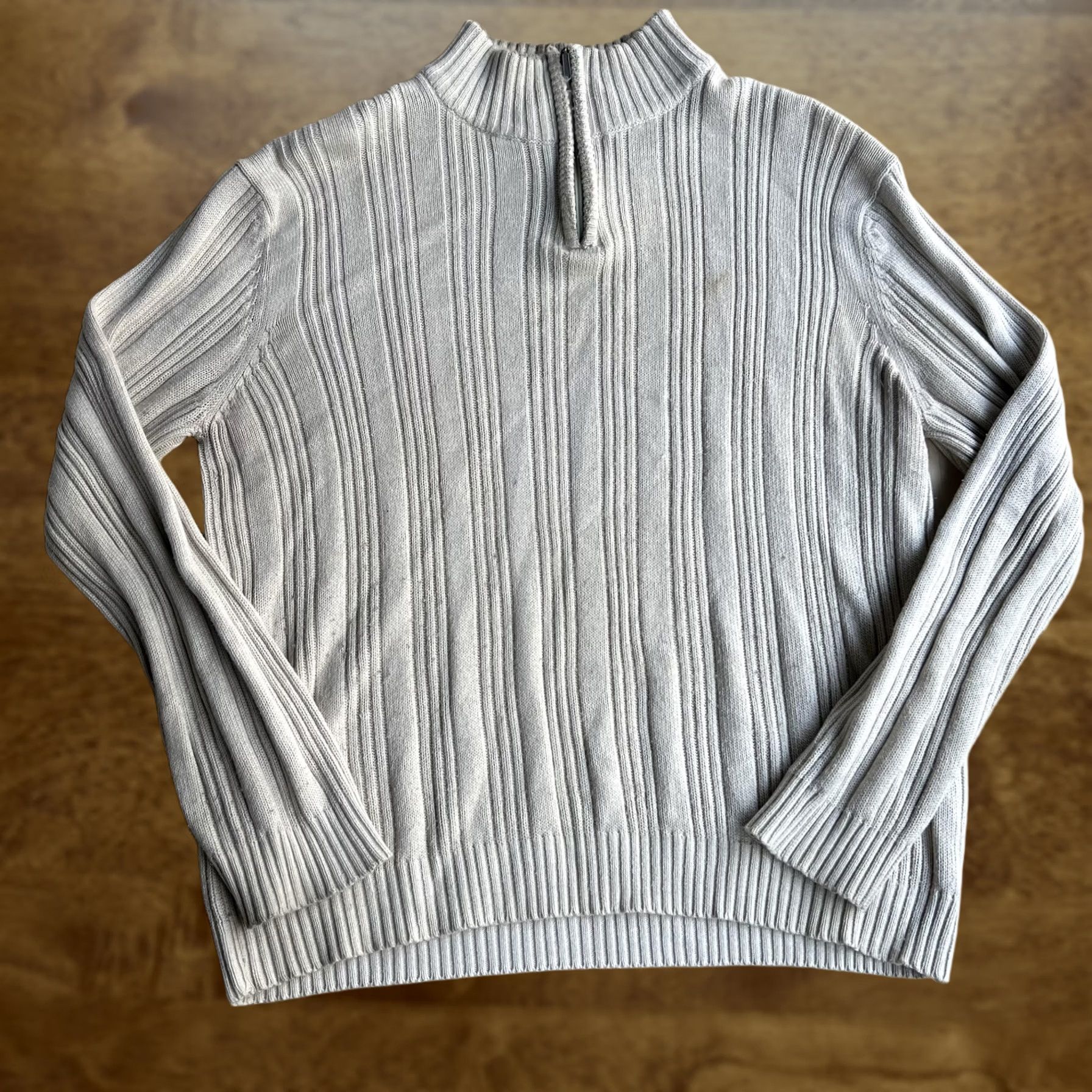 Vintage Michael Brandon Sweater Mens Large Beige 1/4 Zip Mock Neck Pullover Knit Ribbed Tight-Knit Cotton-Acrylic Regular Size US L / EU 52-54 / 3 - 1 Thumbnail