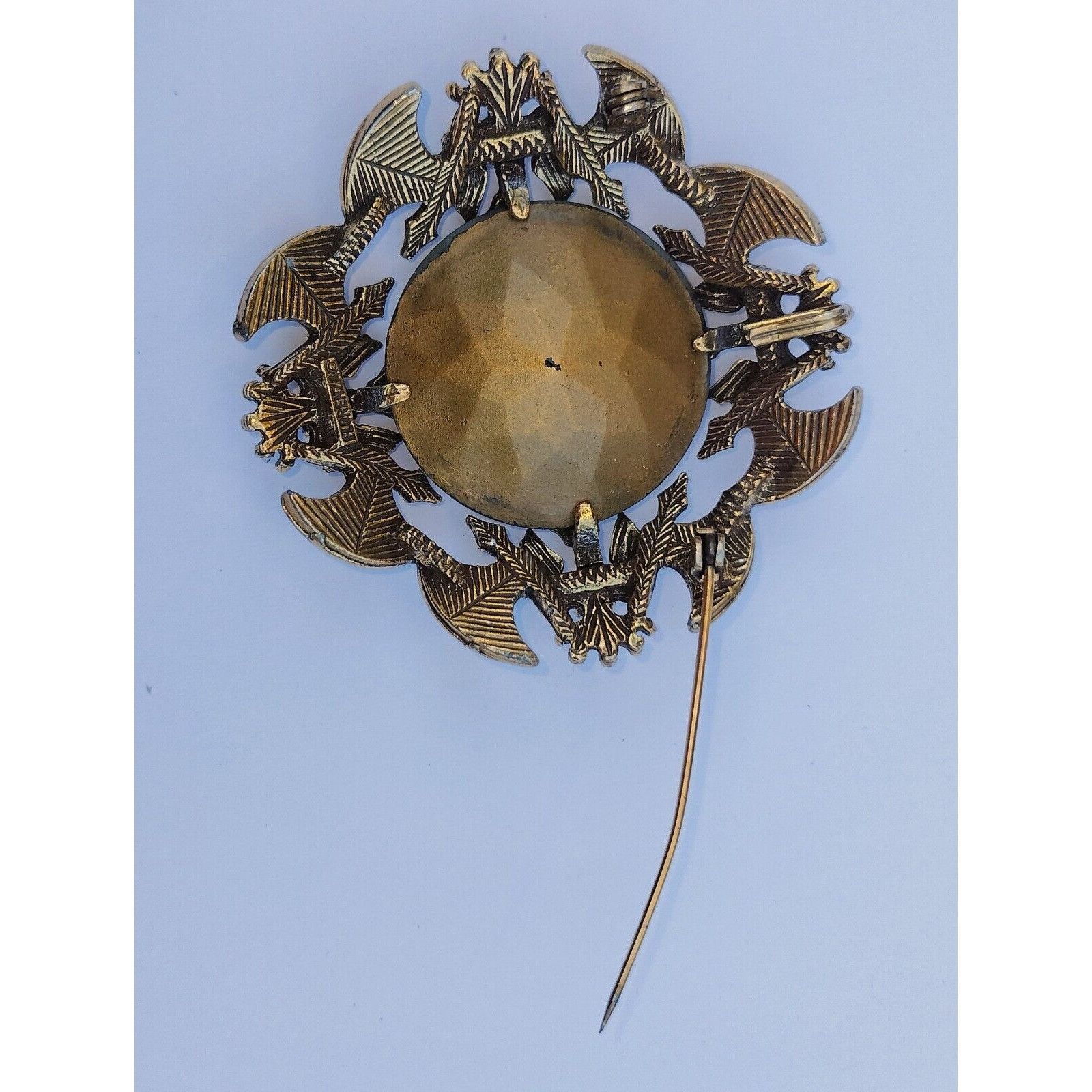 Vintage Florenza Brooch Cognac Faceted Glass AB Stones Coat Arms Pen Size ONE SIZE - 5 Thumbnail