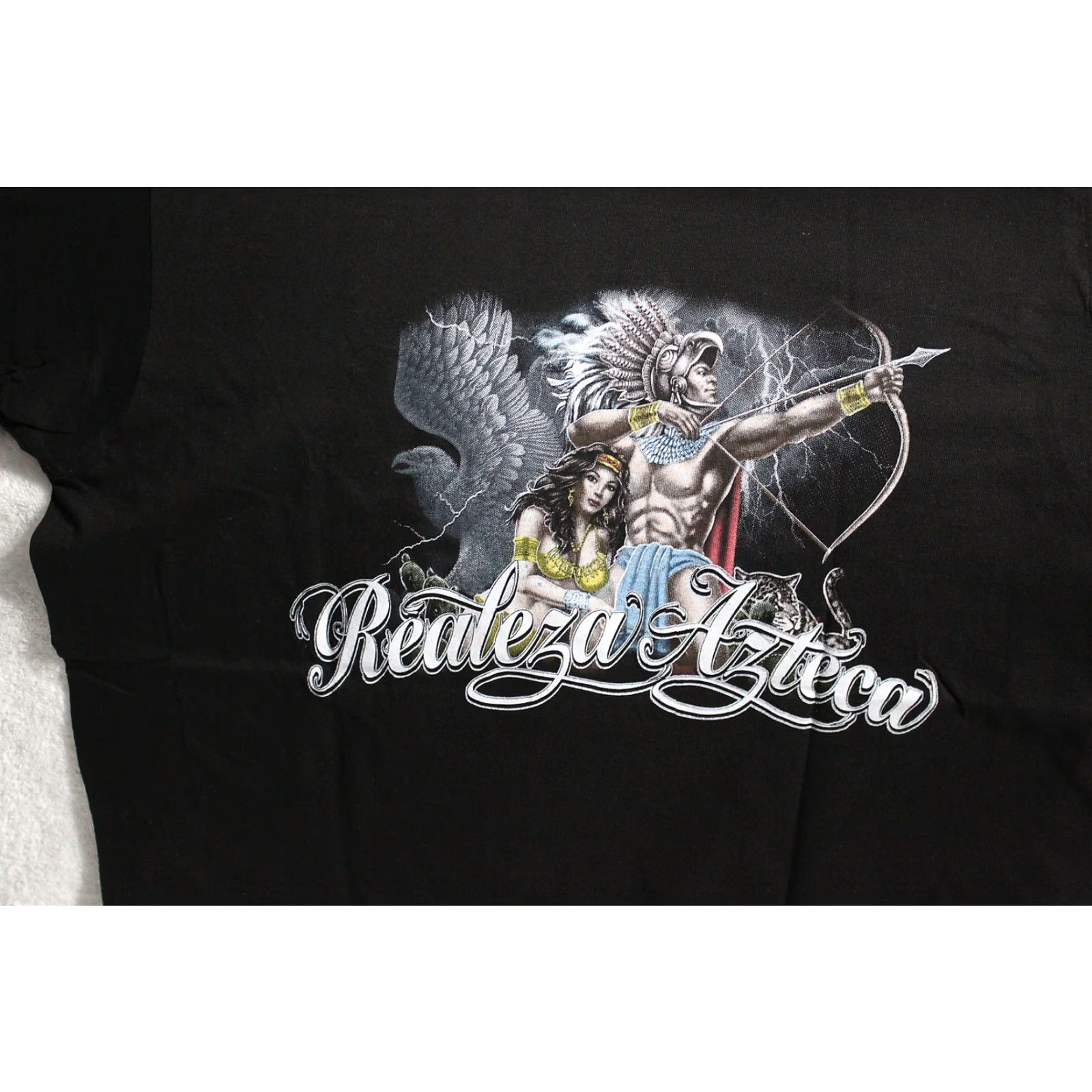 Vintage VINTAGE Aztec Warrior Lady Eagle Cactus Lightning Realeza Azteca Graphic T-Shirt Men Medium Black Size US M / EU 48-50 / 2 - 4 Thumbnail