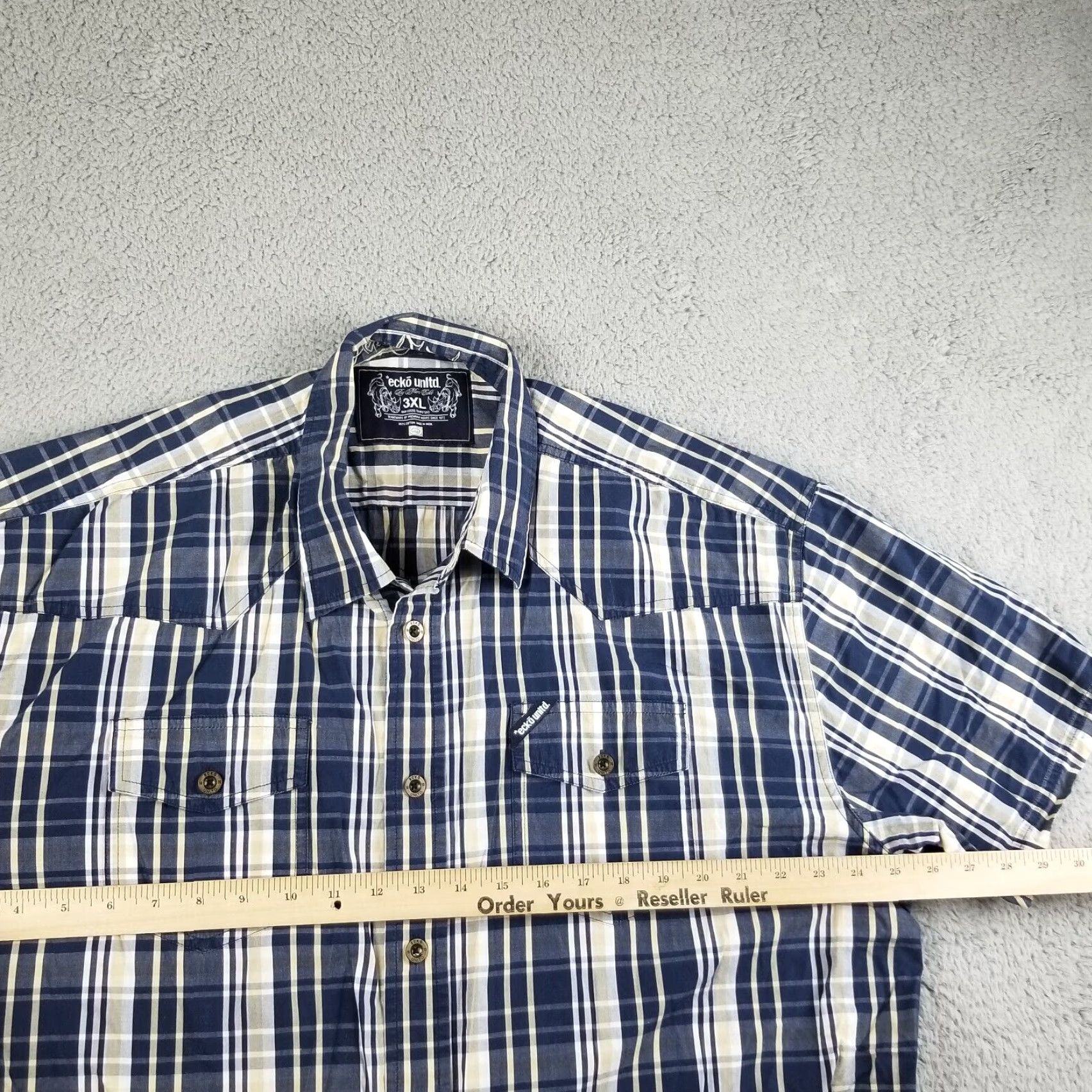 Ecko Unltd. VINTAGE Ecko Unltd. Men's Short Sleeve Plaid Shirt 3XL Blue Cotton Casual Size US XXL / EU 58 / 5 - 5 Thumbnail
