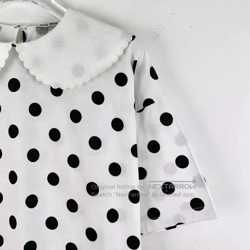 Miu Miu Miu Miu Polka Dot White Cotton T-Shirt . Size XS / US 0-2 / IT 36-38 - 2 Thumbnail