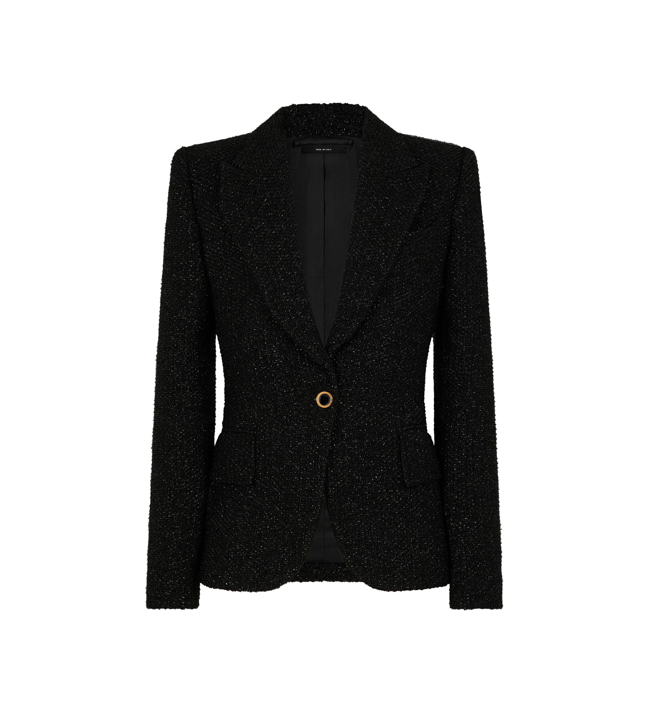 Tom Ford o1w1db10525 GI2974 Metallic Tweed Blazer in Black Size S / US 4 / IT 40 - 1 Thumbnail