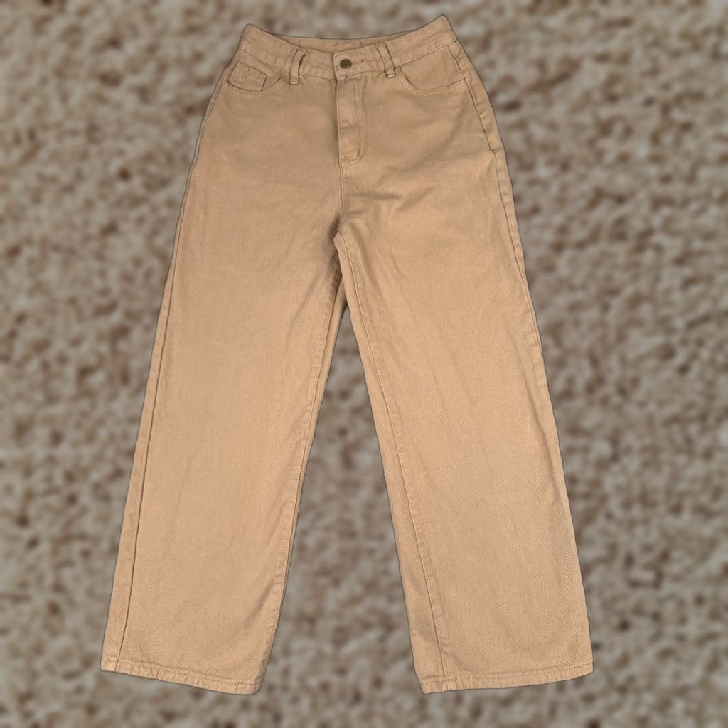 Vintage Women's Beige Denim Wide Leg Jeans Adult Medium 26 High Rise 26x27 Stretch Pockets 100% Cotton Size 26" / US 2 / IT 38 - 1 Thumbnail