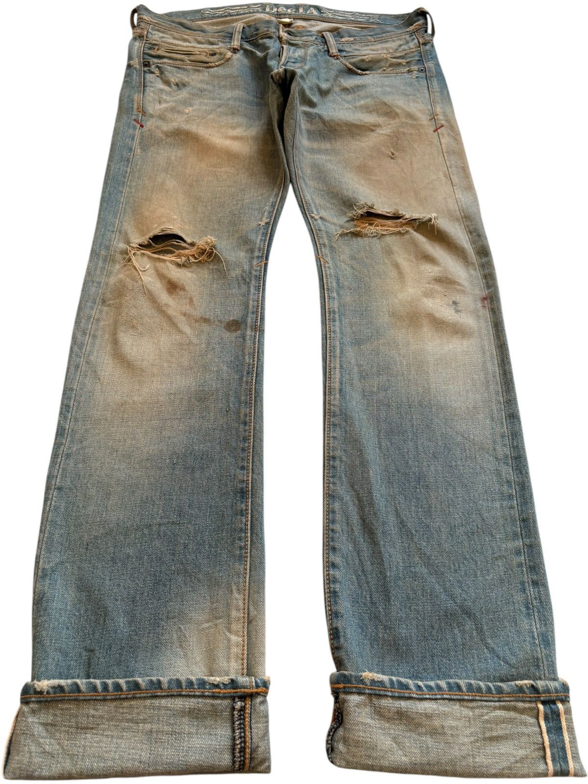 Japanese Brand Vintage Japanese Brand Selvedge Rusty Mud Wash Ripped Jeans Size US 35 - 1 Thumbnail