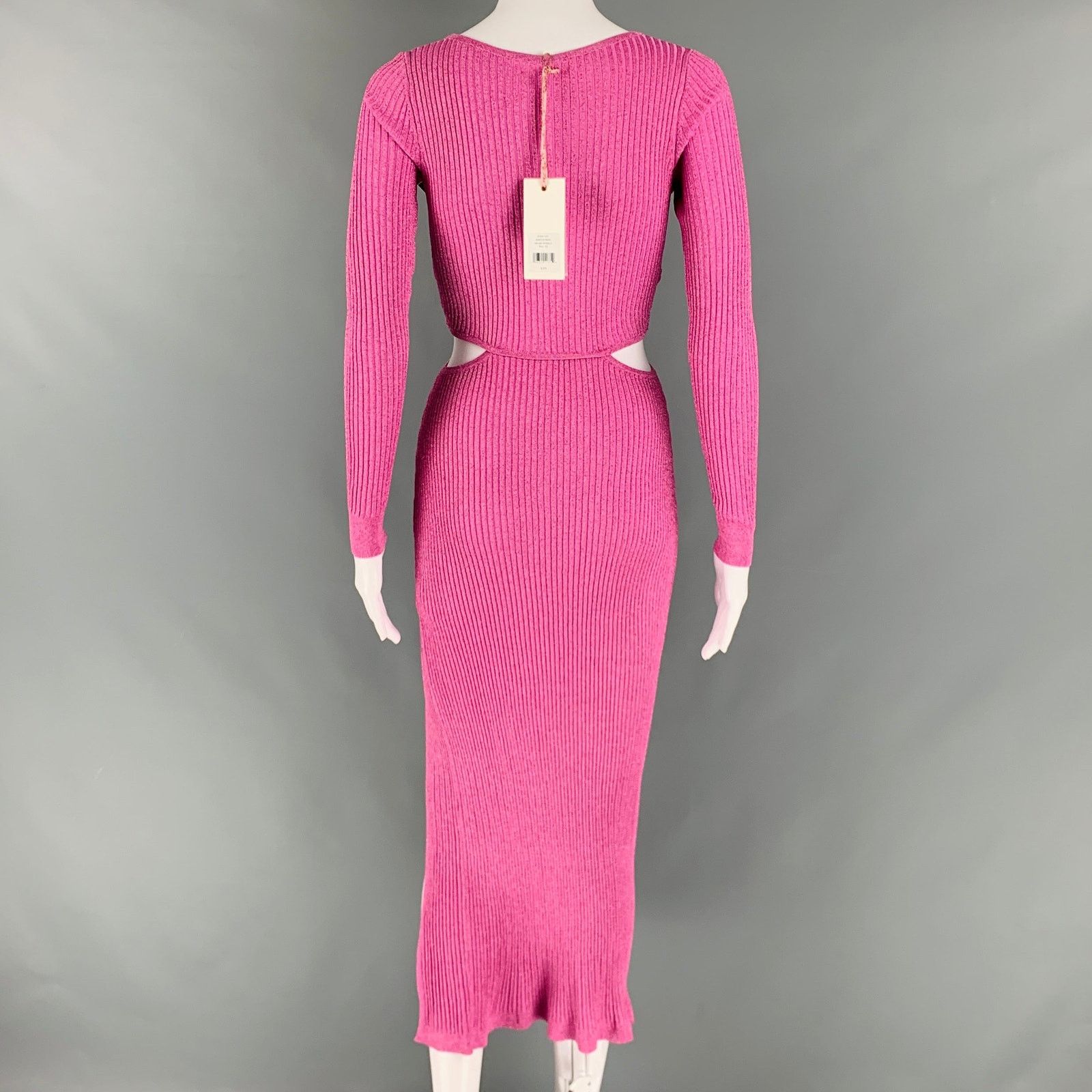 LoveShackFancy LOVESHACKFANCY Size XS Pink Viscose Ribbed Cutout Dress Size XS / US 0-2 / IT 36-38 - 3 Thumbnail