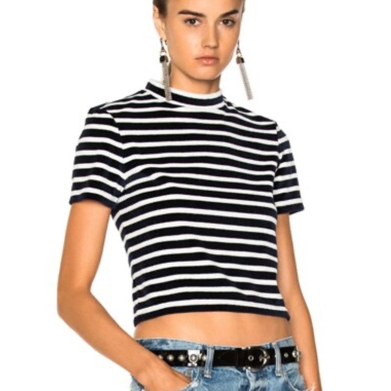 Alexander Wang Alexander Wang Velvet Mock Neck Top Navy white size S C10 Size S / US 4 / IT 40 - 1 Thumbnail