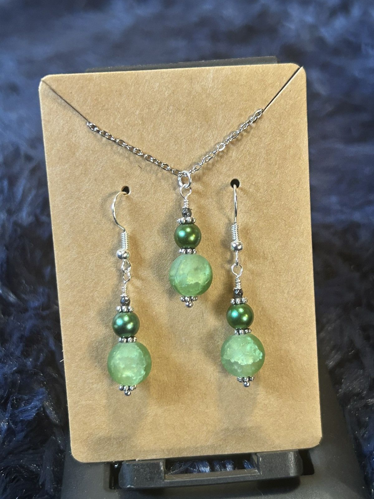 Handmade Handcrafted green crackle glass pearl necklace set Size ONE SIZE - 2 Thumbnail