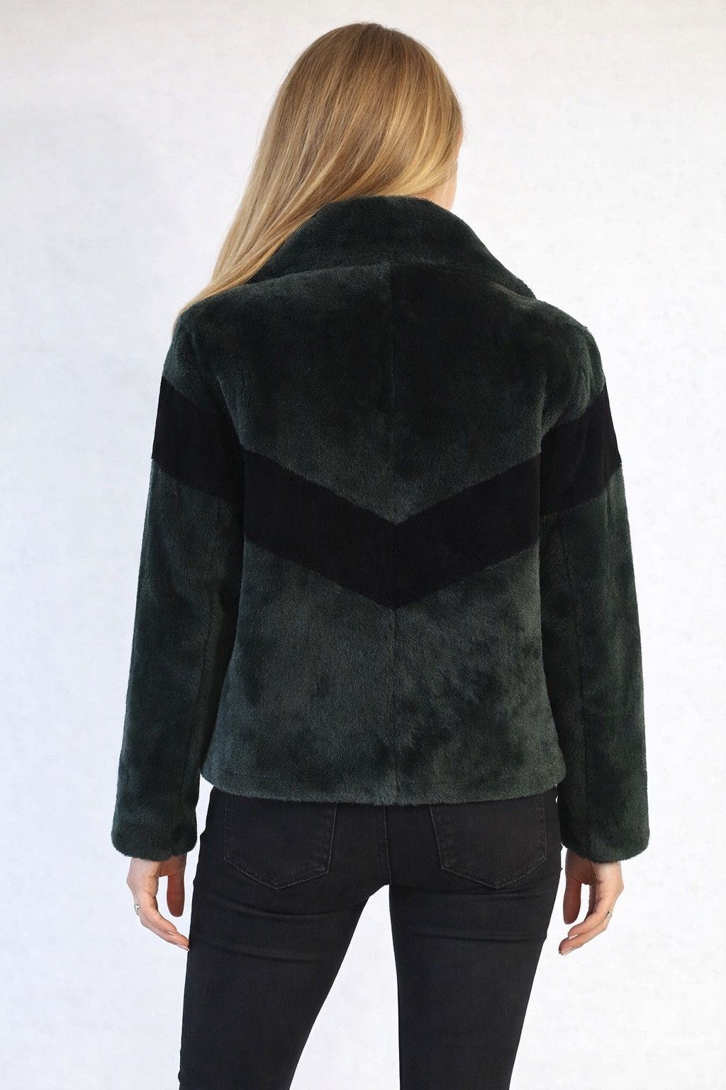 Sandro Sandro Shearling & Leather Zip Jacket Black & Green Chevron Size M / US 6-8 / IT 42-44 - 17 Thumbnail