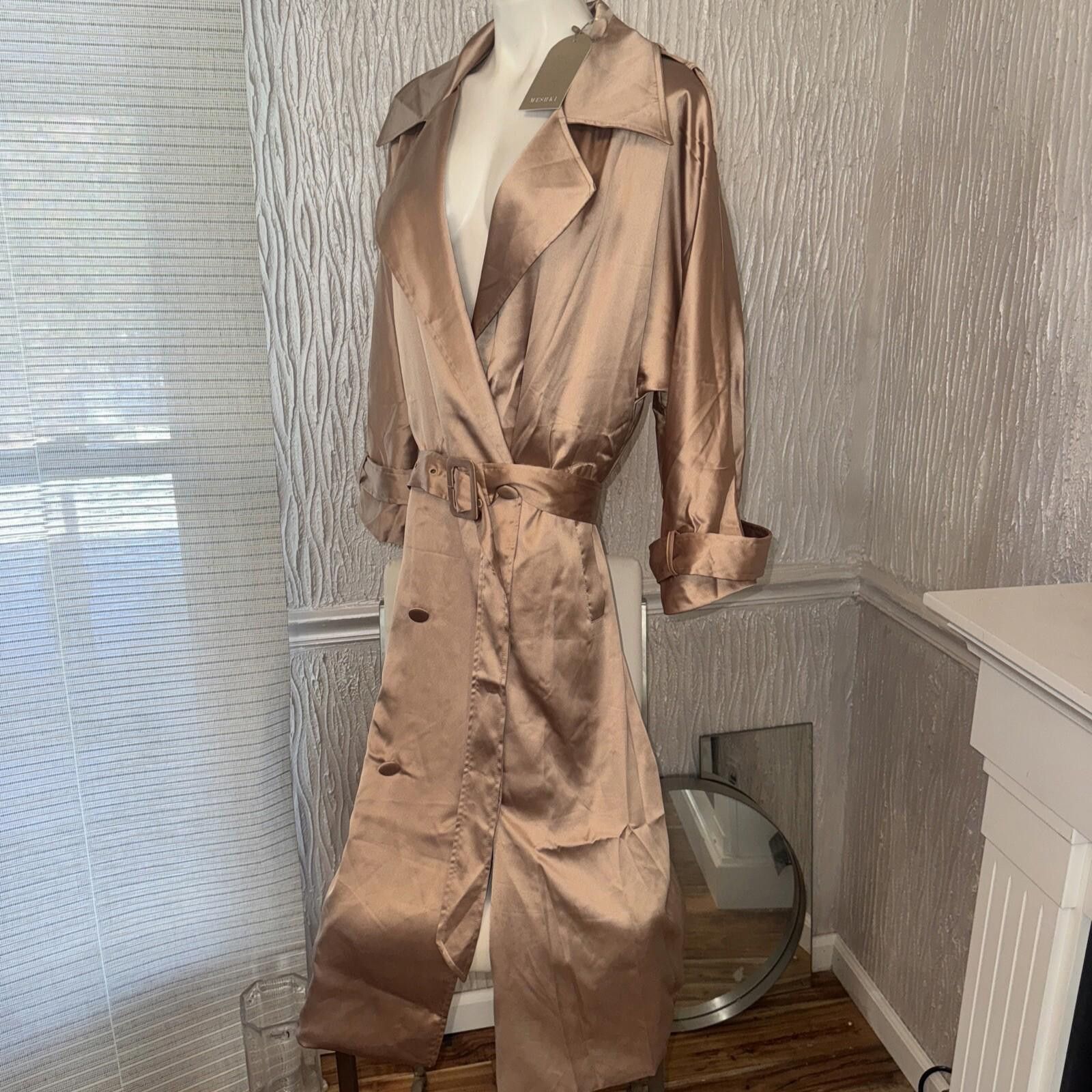 Other Meshki Azaela Satin Trench Champagne Coat Sz Xs New Size XS / US 0-2 / IT 36-38 - 2 Thumbnail