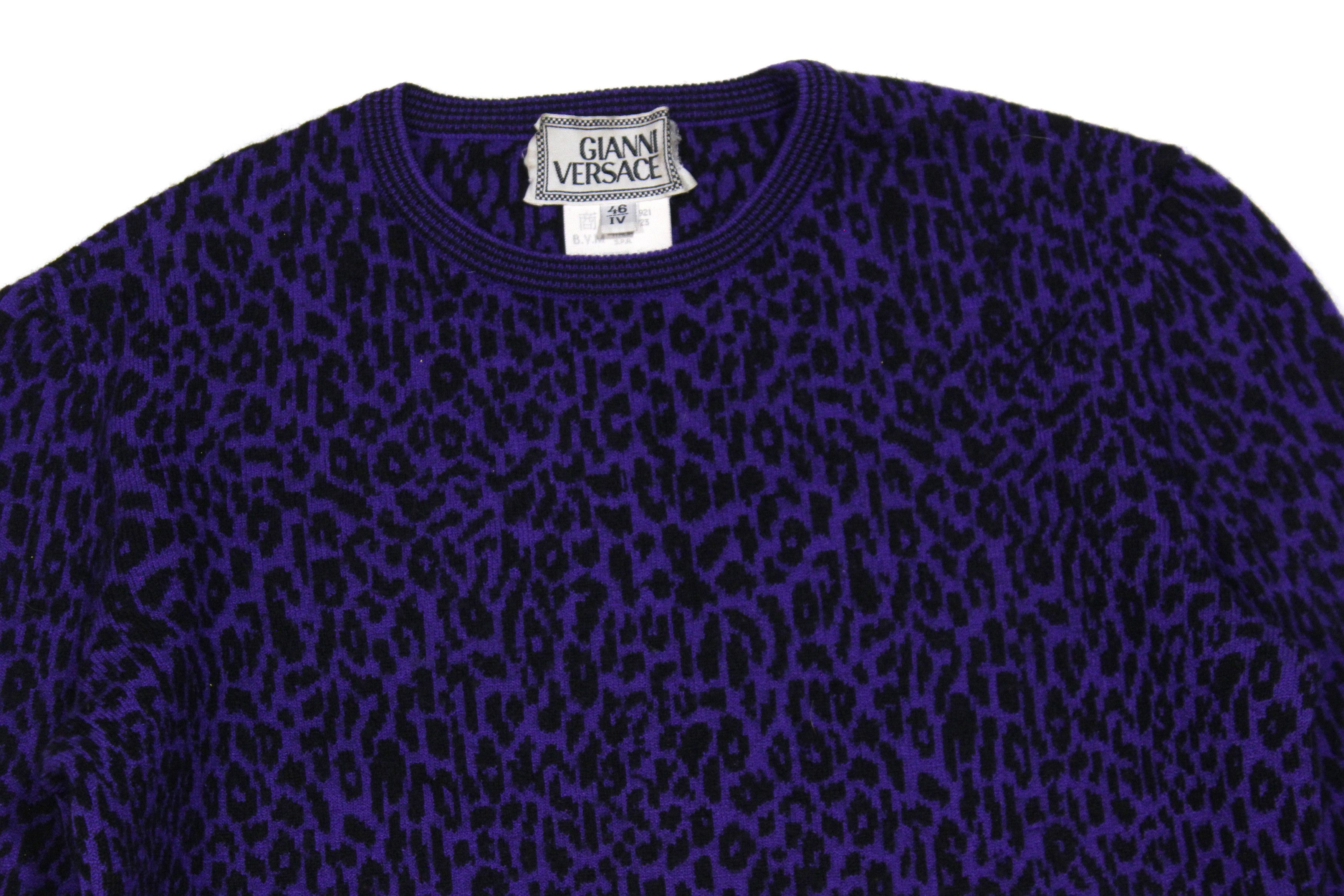 Versace 90S Violet Leopard Camo Wool Knit Vintage Size L / US 10 / IT 46 - 4 Thumbnail