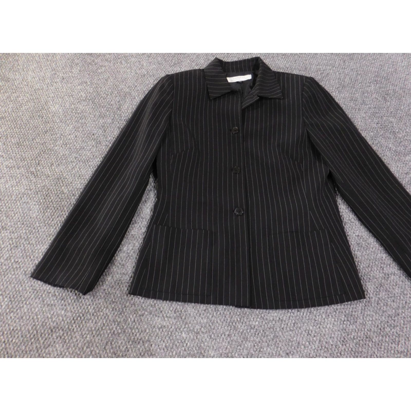 Vintage Tahari Arthur S. Levine Blazer Womens 10 Black Pinstripe 3 Button Career Work Jacket/Coat Size L / US 10 / IT 46 - 3 Thumbnail