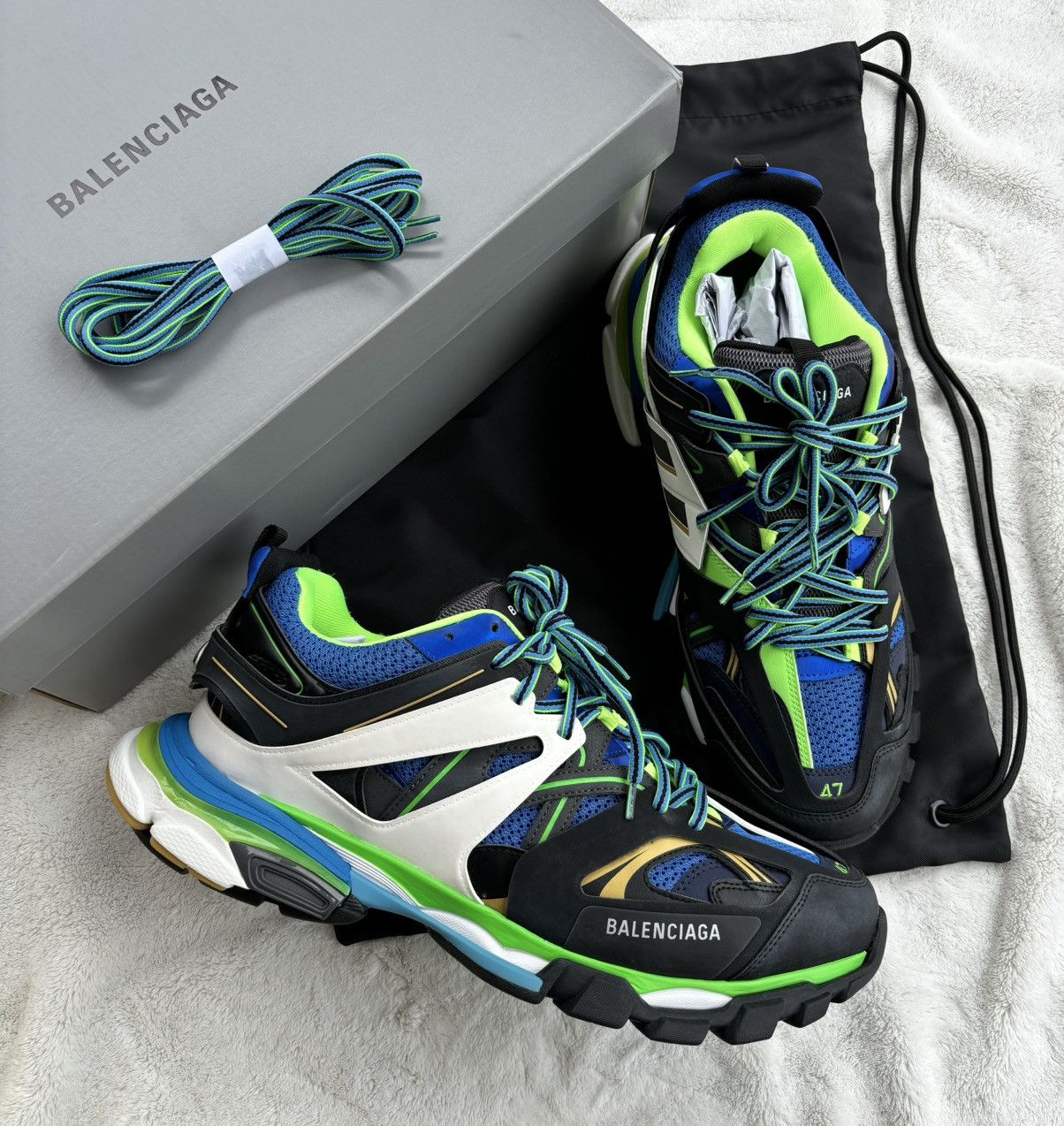 Balenciaga Balenciaga Black/Green/Blue Track Sneakers Size US 14 / EU 47 - 1 Thumbnail