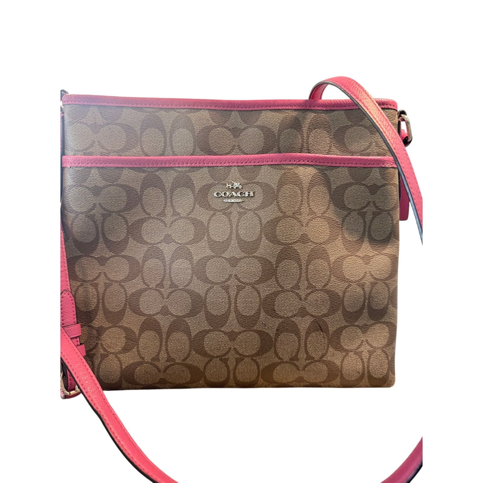 Coach Coach Signature File Bag Crossbody Khaki Pink Leather Trim Size ONE SIZE - 6 Thumbnail