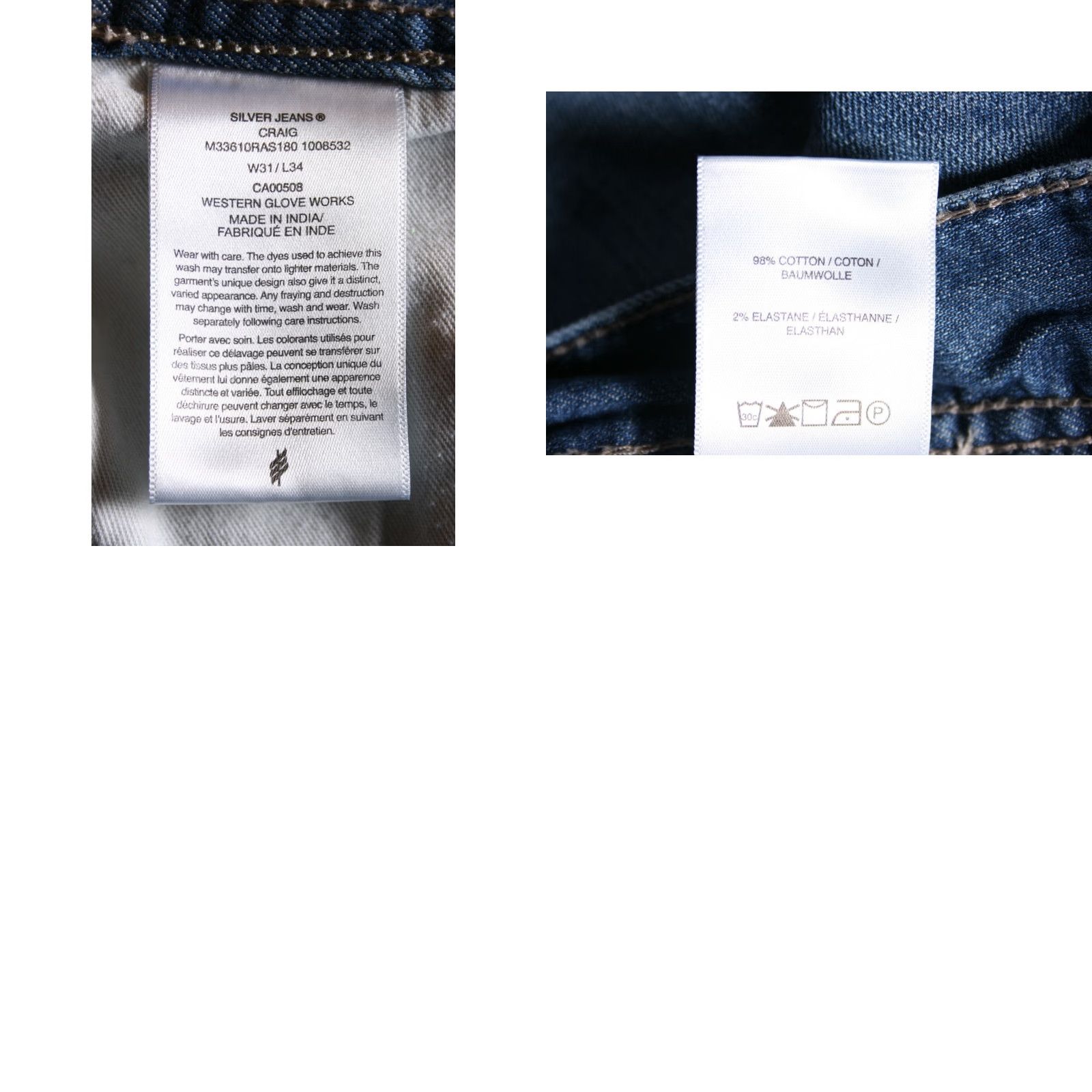 Silver Jeans Co. VINTAGE Silver Jeans Bootcut Jeans 31x34 Mens Blue Denim 5-Pocket Relaxed Fit Sliver Craig Distressed Stretch Inseam 34.5in Sz 31x34 Size US 31 - 8 Thumbnail