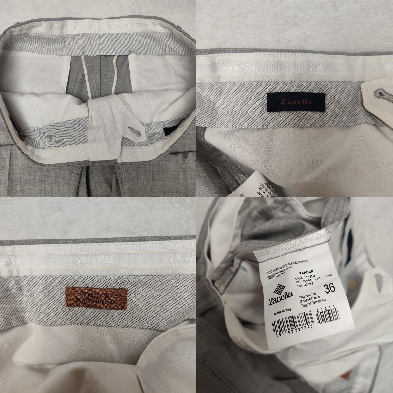 Zanella Pants Mens 36x30 Gray Wool Check Dress Flat Front Stretch Parker Italy