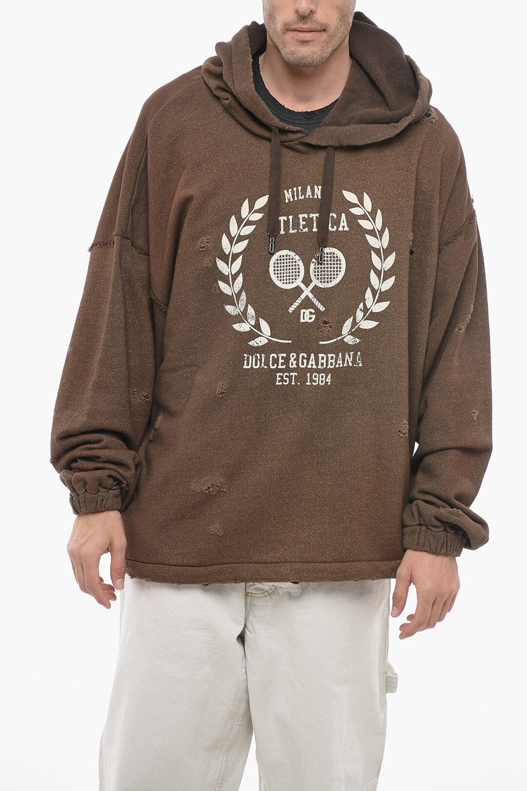 image of Dolce Gabbana Og1Mm0424 Cotton Blend Atletica Hoodie In Brown, Men's (Size XL)