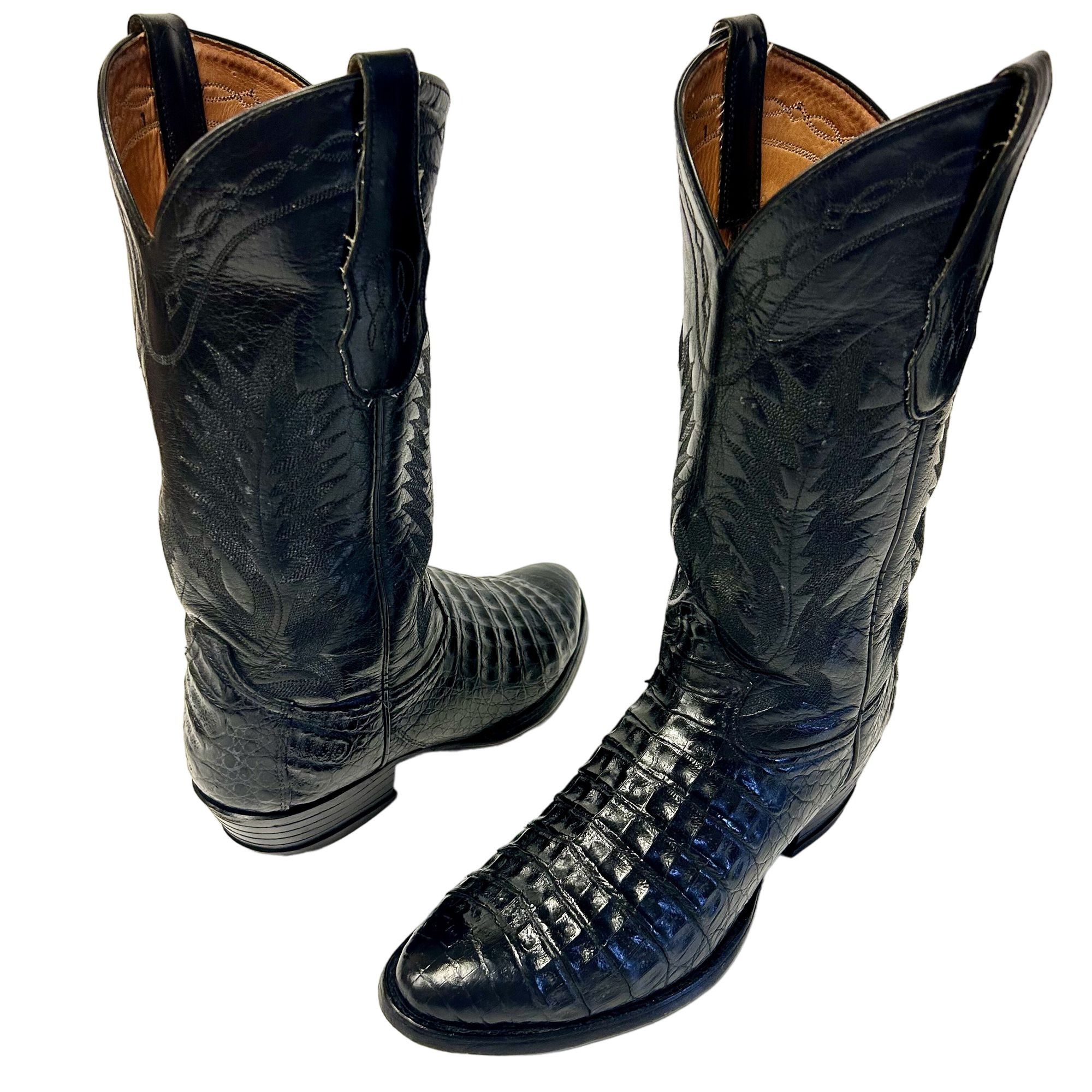 Tony Lama Vtg Tony Lama Black EXOTIC Leather Cowboy Western Boots Size US 9.5 / EU 42-43 - 2 Thumbnail