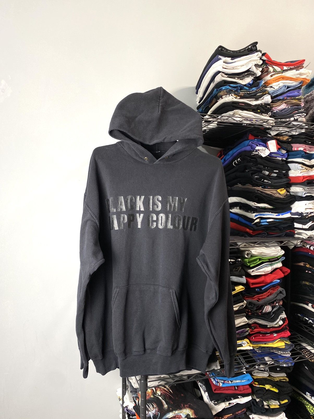 Vintage Vintage 1990’s Black Is My Happy Colour Hoodie Grail Size US L / EU 52-54 / 3 - 1 Thumbnail