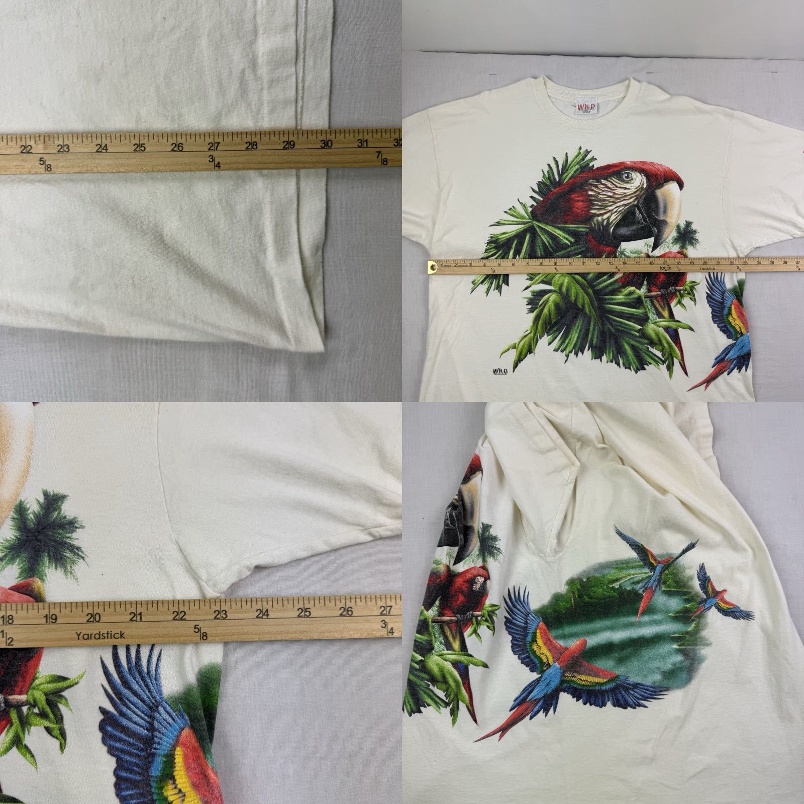 Vintage VINTAGE Wild Wear Parrot T-Shirt Men XL White All Over Print 90s Nature Animal Wildlife Size US XL / EU 56 / 4 - 8 Thumbnail