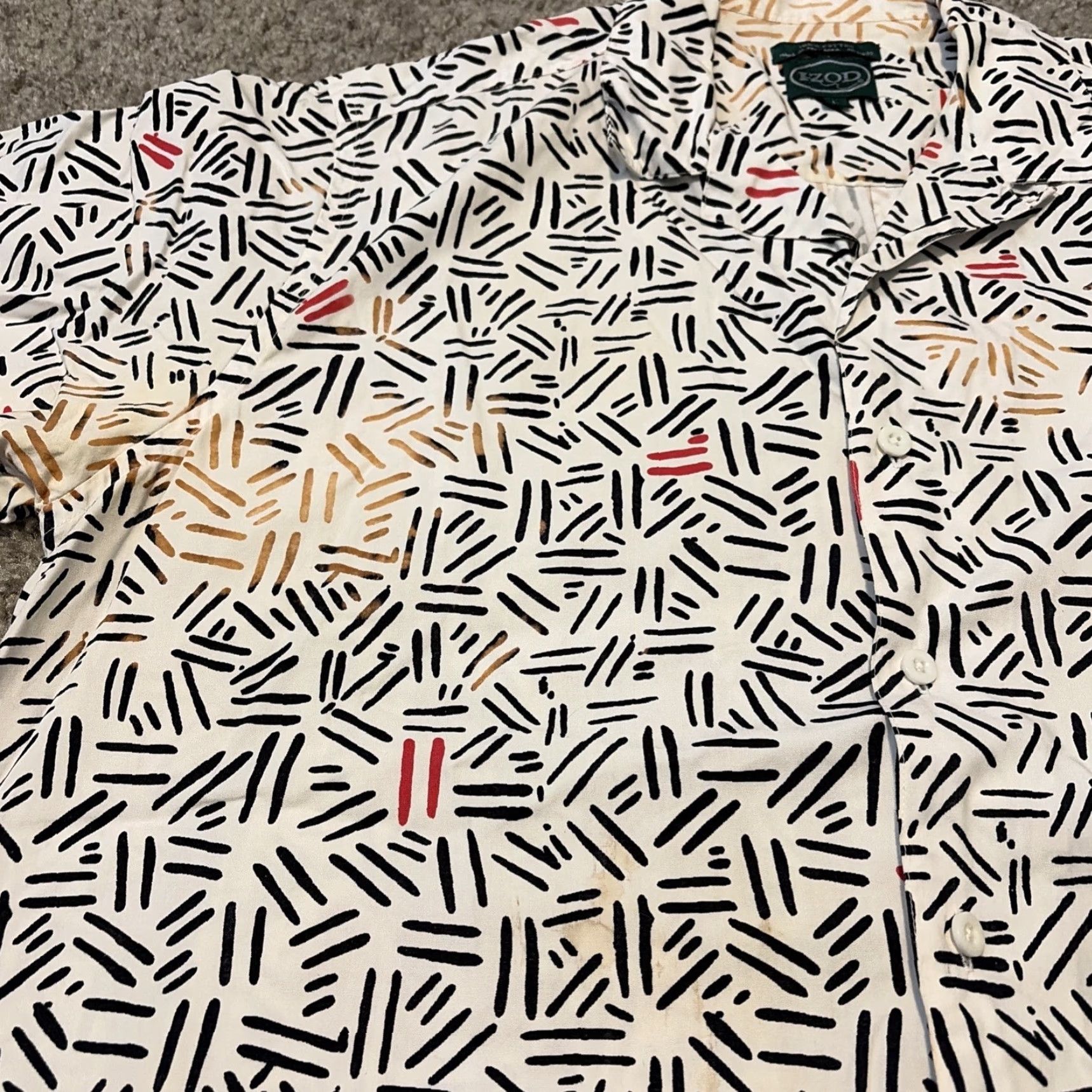 Izod VINTAGE IZOD White Geometric Print Button-Up Shirt Casual Men L 90s Cotton Short Sleeve Size US L / EU 52-54 / 3 - 3 Thumbnail