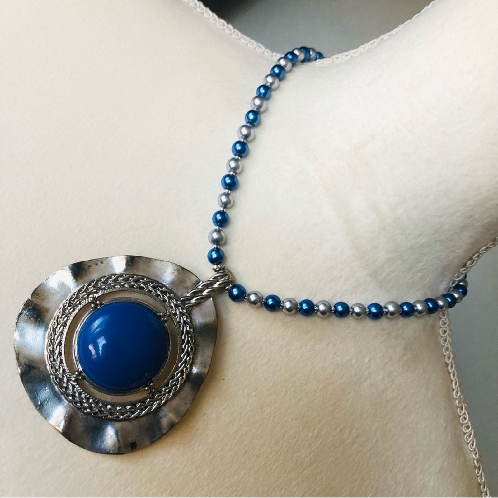 Handmade Handcrafted repurpose large blue chalcedony Pearl necklace Size ONE SIZE - 1 Thumbnail