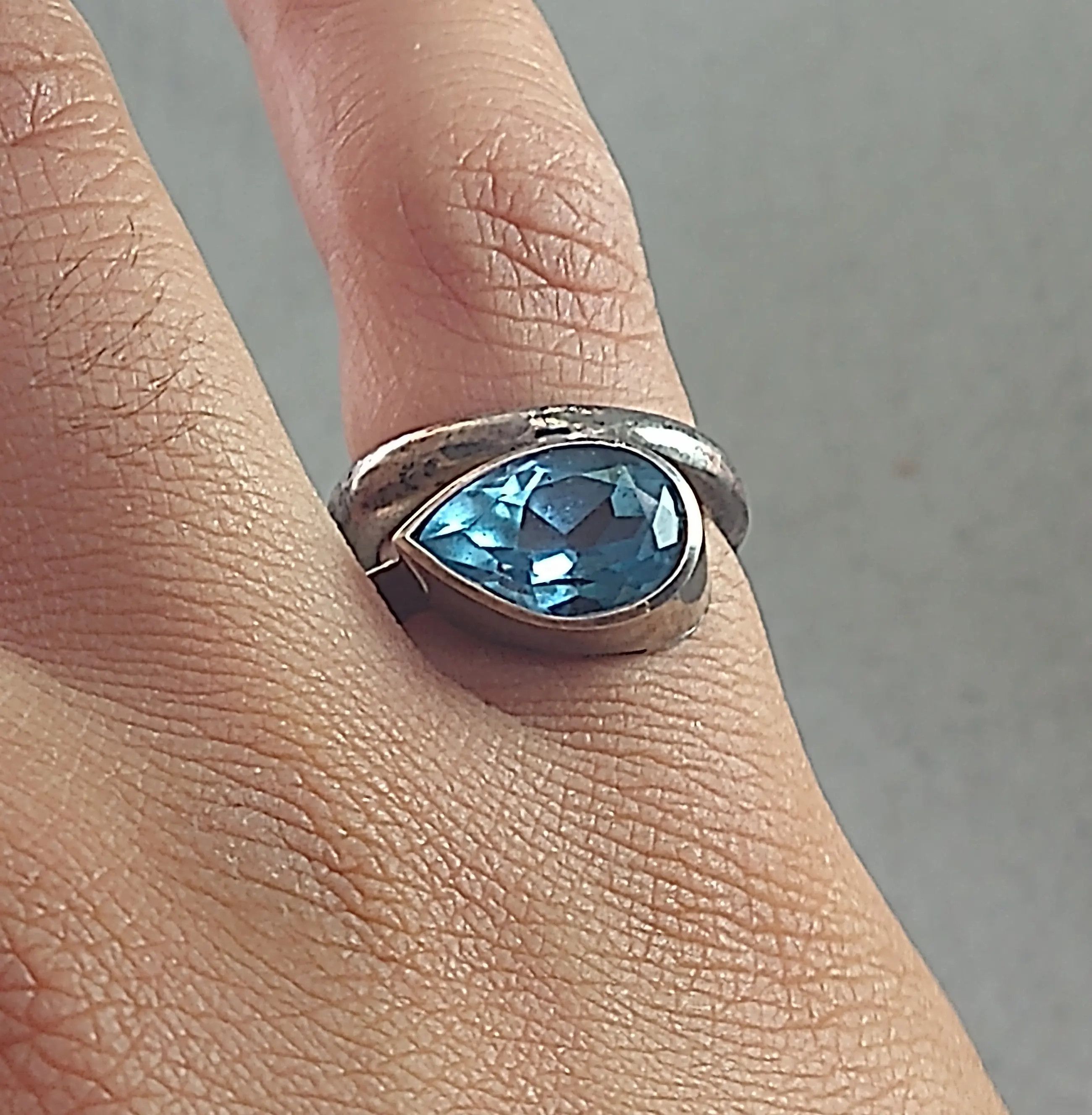 Jewelry × Vintage Vintage Sterling Silver Ring Blue Topaz Pejois 6.5 Abstract Size ONE SIZE - 9 Thumbnail