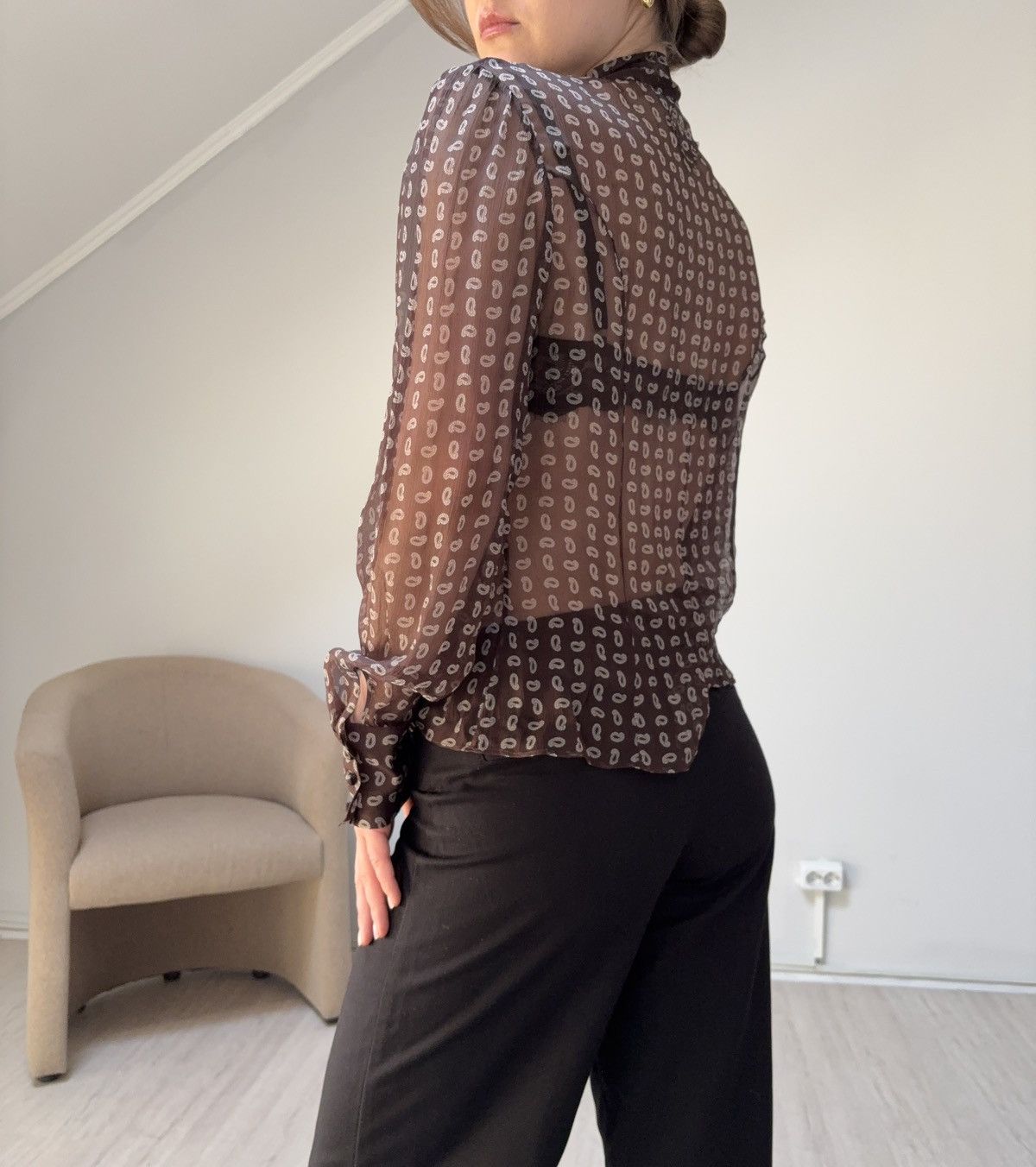 Prada Prada Paisley Print Silk Chiffon Sheer Blouse Brown Size 44 Size S / US 4 / IT 40 - 3 Thumbnail