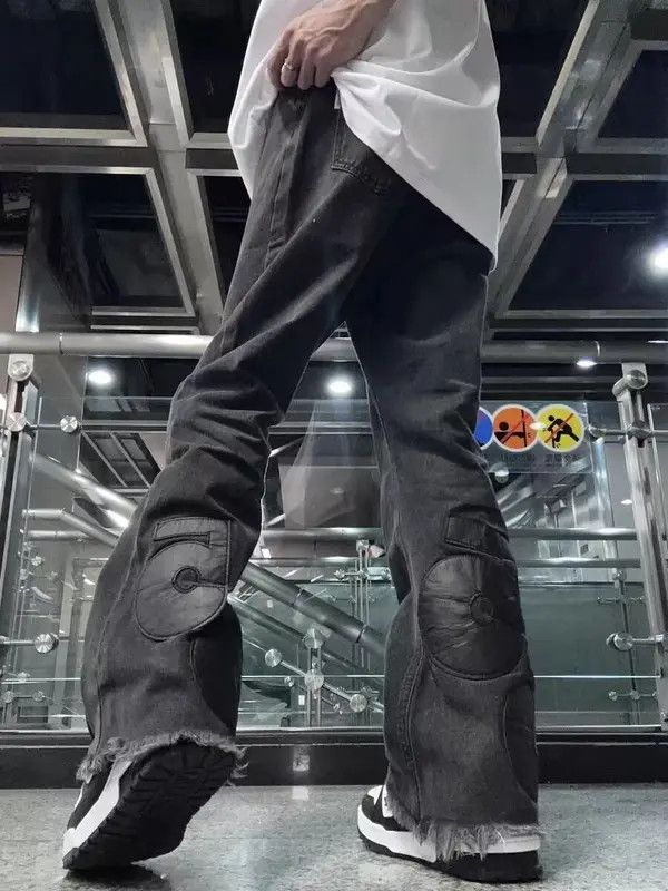 Japanese Brand × Jean Vintage black patch micro-flare jeans Size US 32 / EU 48 - 4 Thumbnail