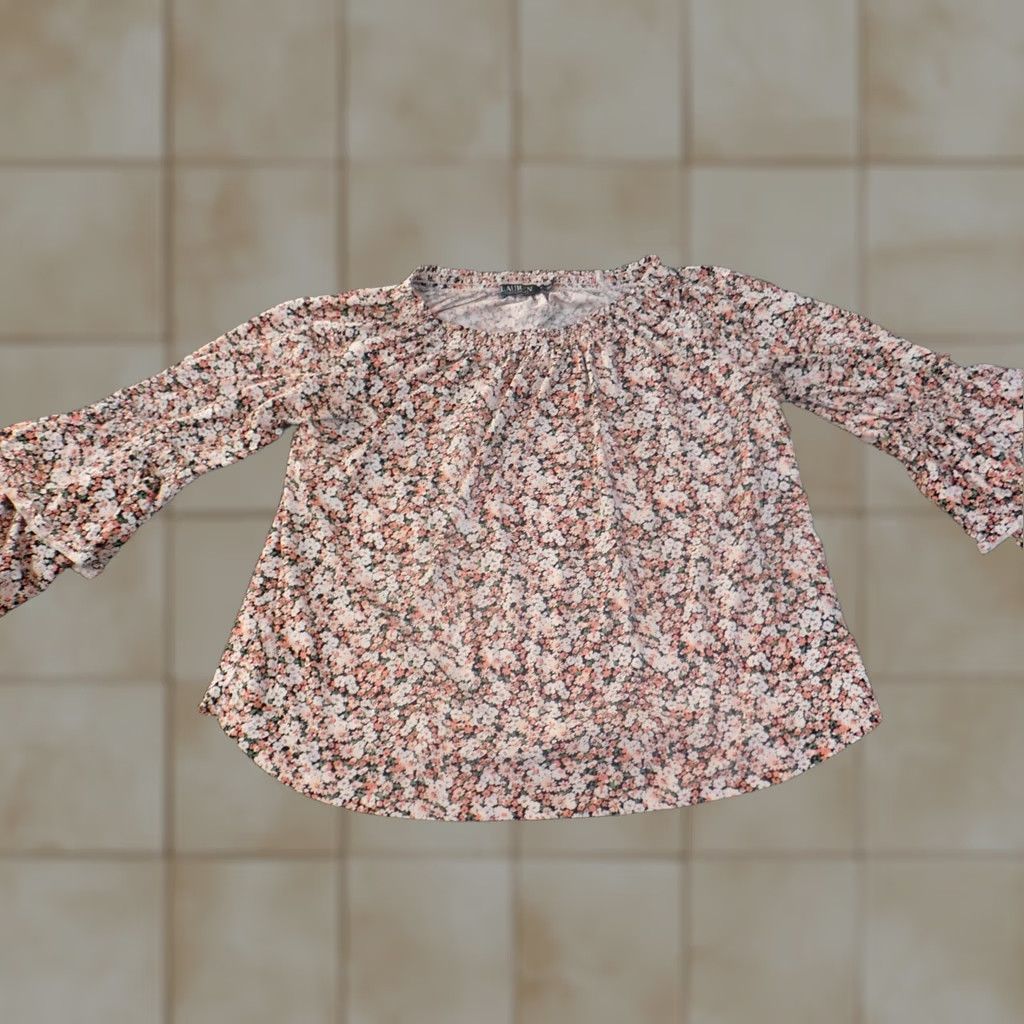 Ralph Lauren Lauren Ralph Lauren Blouse Shirt Women L Pink Floral Knit Cotton Bell Sleeve Crew Neck Zipper All Seasons Size L / US 10 / IT 46 - 1 Thumbnail