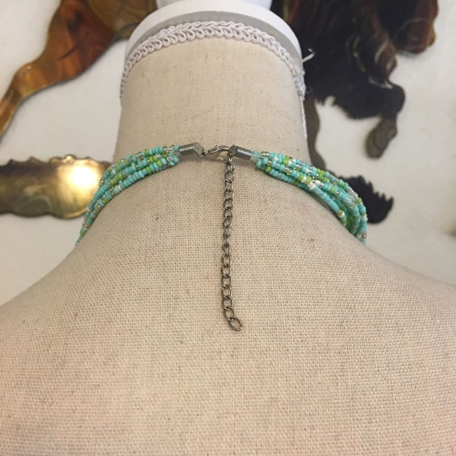 Vintage Vintage green tone seed bead plastic disc necklace Size ONE SIZE - 5 Thumbnail