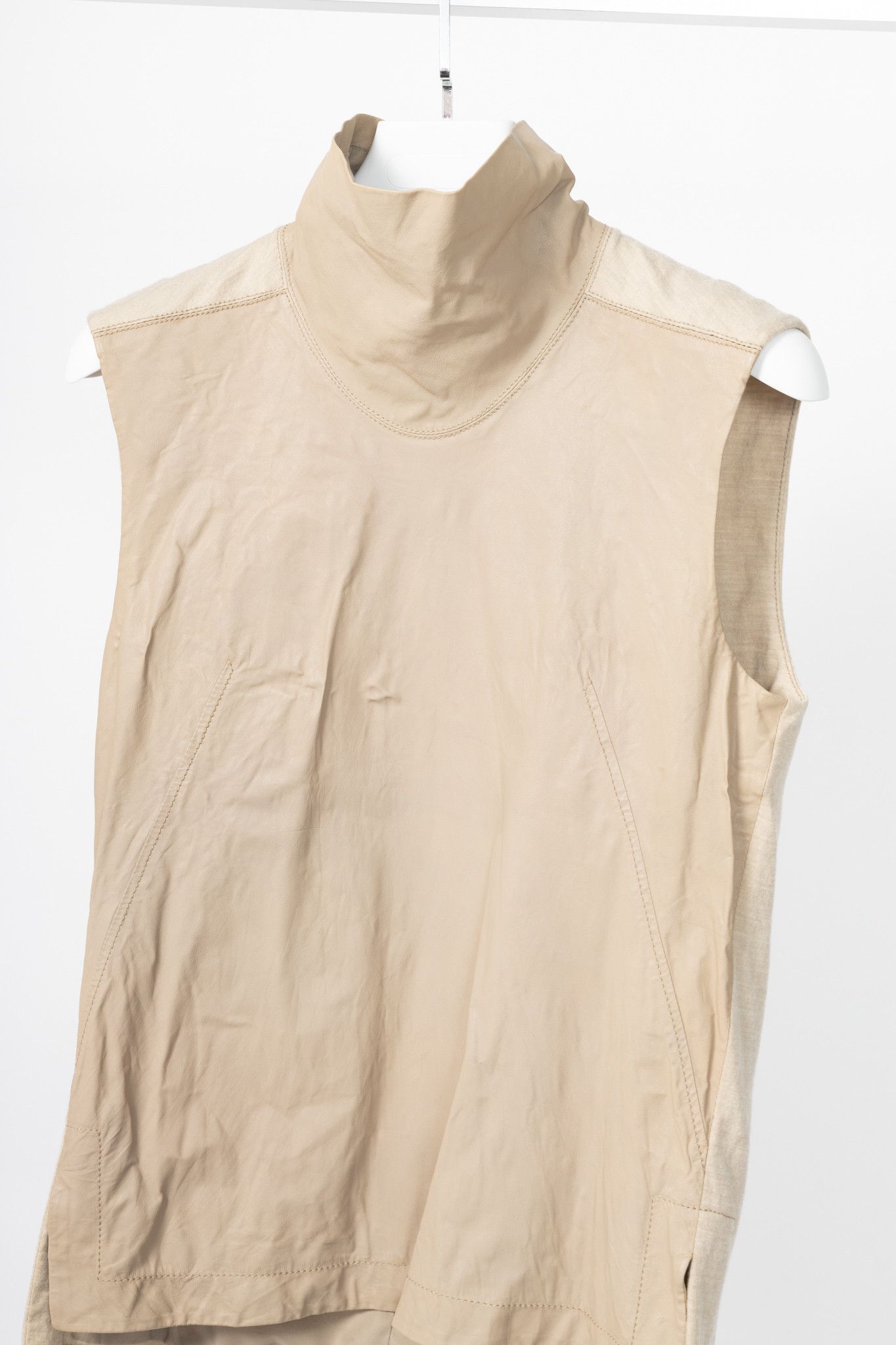 Helmut Lang Helmut Lang AW14 Beige Tilt Leather High-Neck Top Size M / US 6-8 / IT 42-44 - 3 Thumbnail