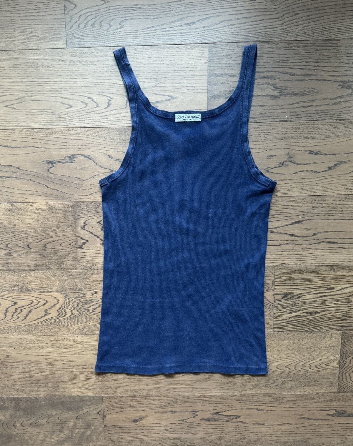 image of Dolce Gabbana Early 90's Mens Muscle Ribbed Tank Top in Indigo (Size Large)