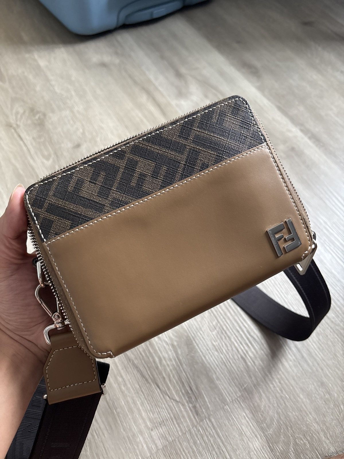 Fendi Fendi Mini FF Logo Crossbody Bag – Brown Leather & Canvas Size ONE SIZE - 1 Thumbnail