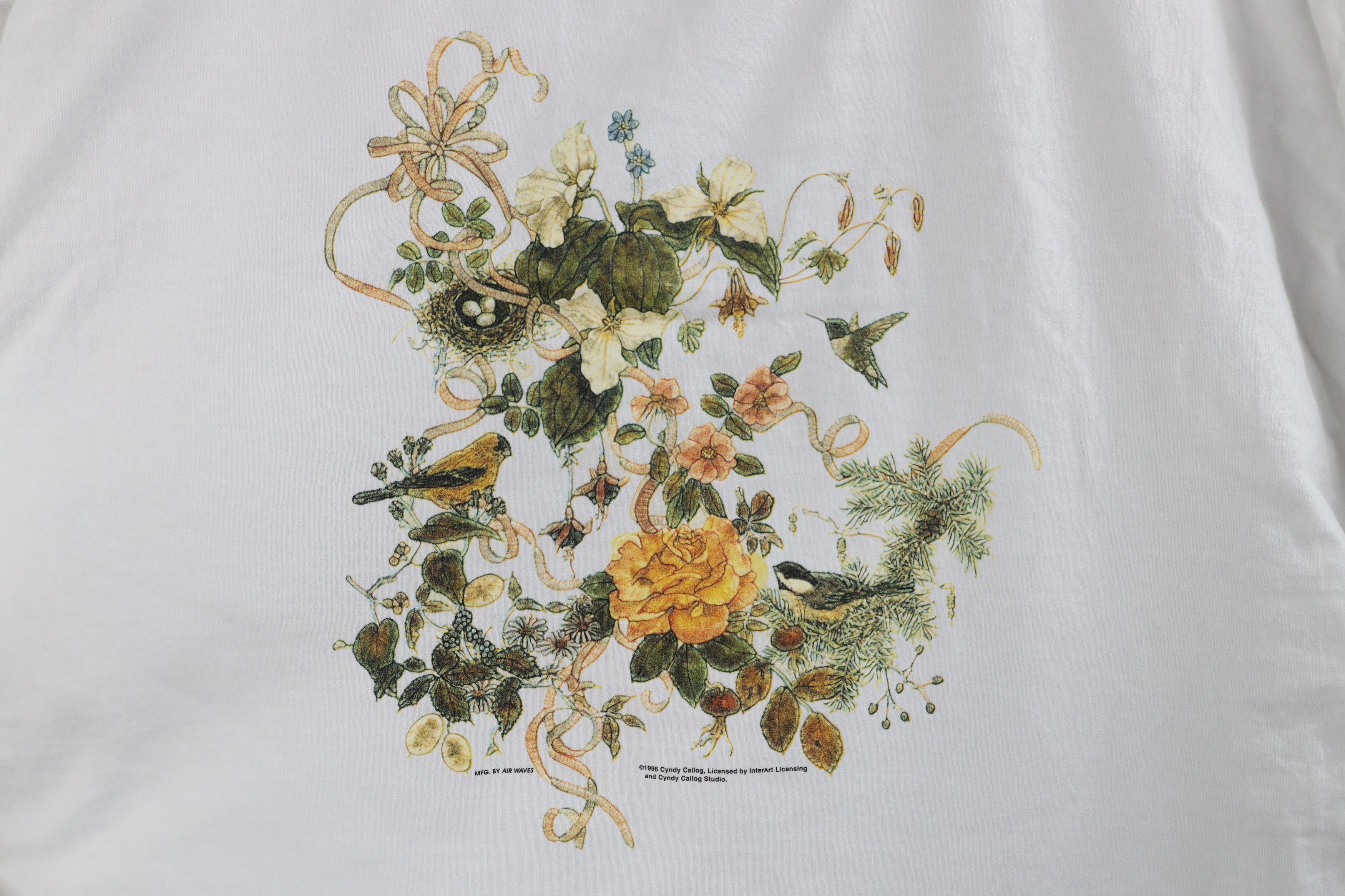 Vintage Vinage 90s Streetwear Bird Flower Short Sleeve T-Shirt White Size XL / US 12-14 / IT 48-50 - 4 Thumbnail