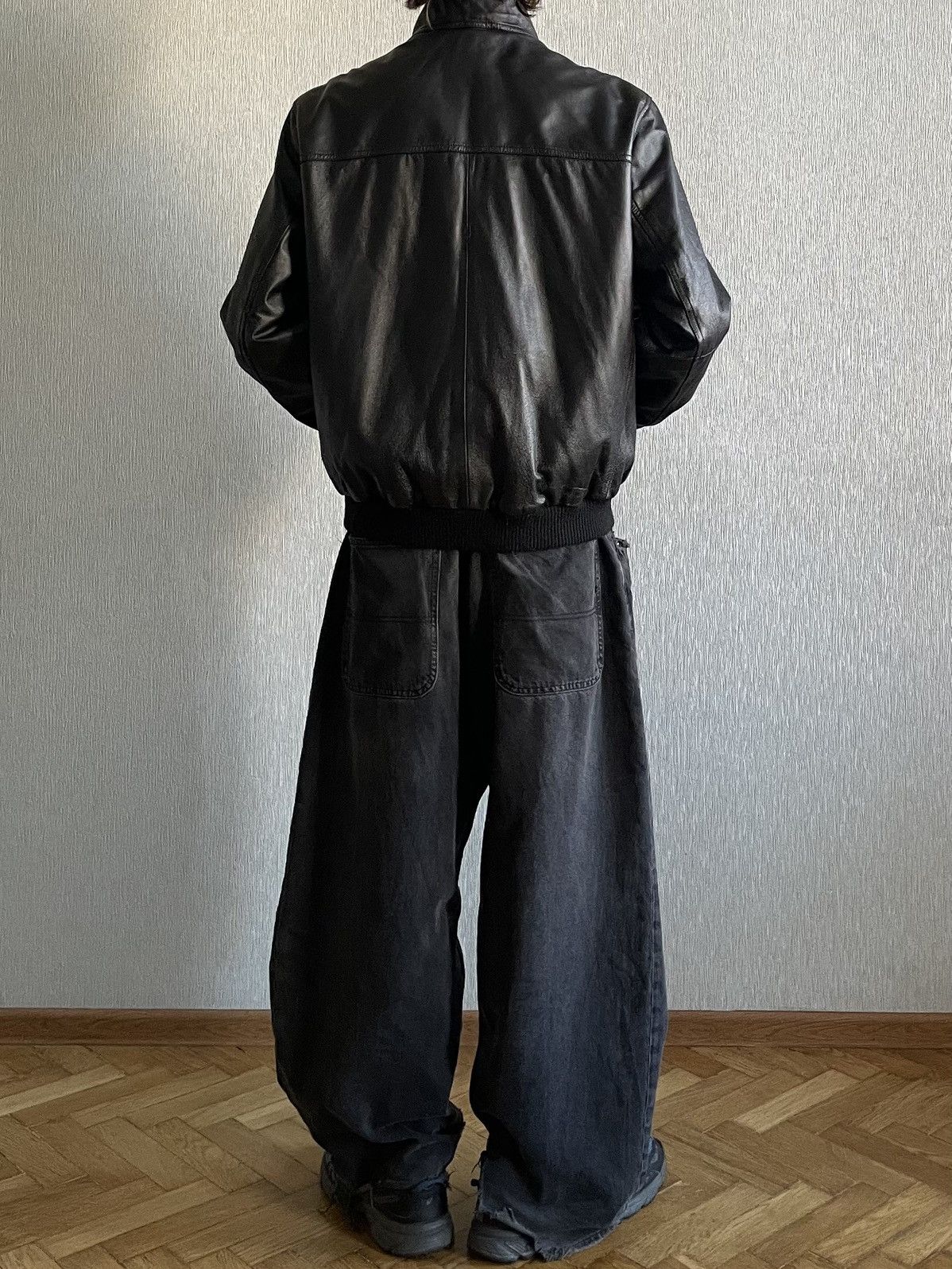 Marks & Spencer Black Leather Bomber / A Jacket Size US XL / EU 56 / 4 - 13 Thumbnail