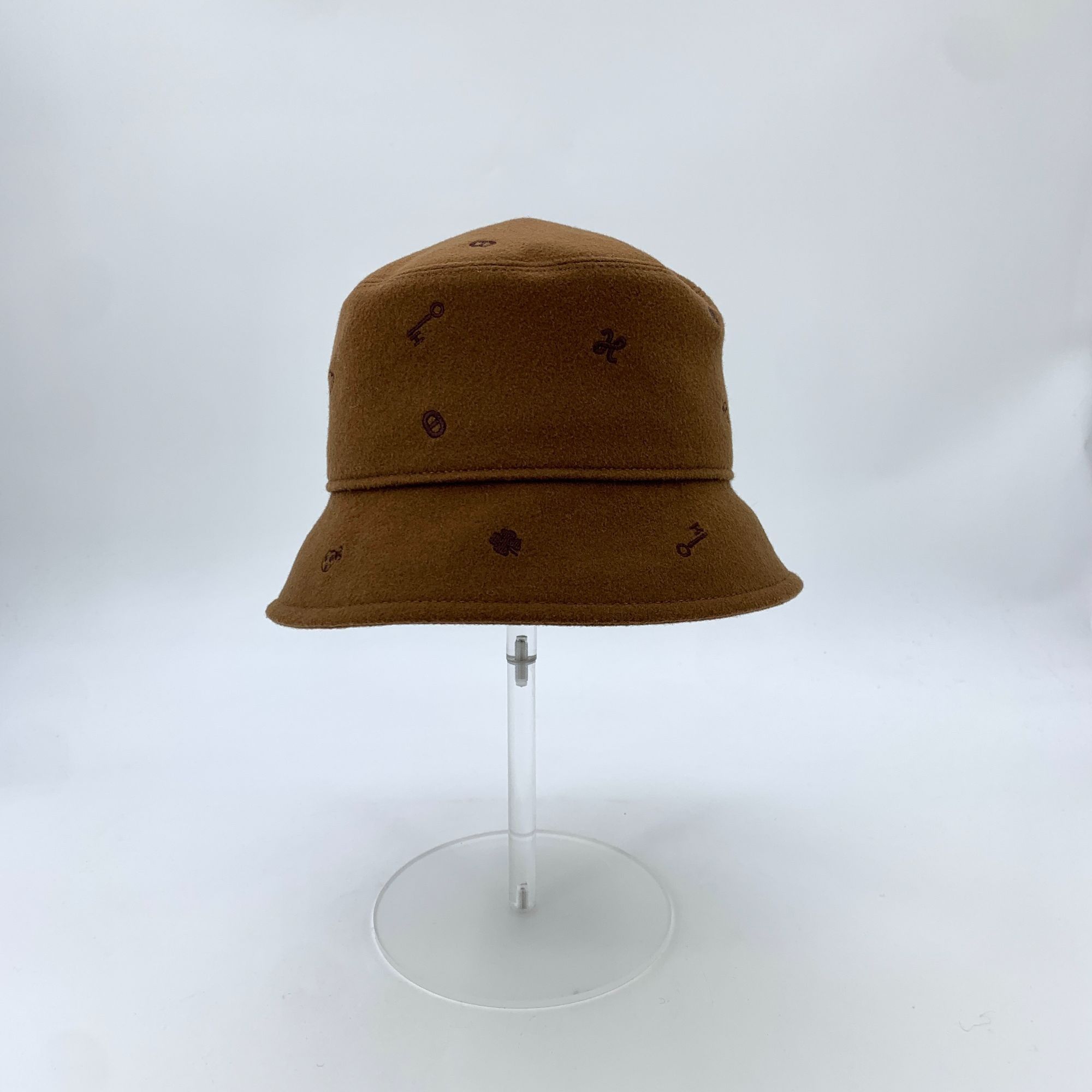 Hermes Hermès Brown Cashmere Embroidered Fisherman Hat W/ Silk Lini Size ONE SIZE - 3 Thumbnail