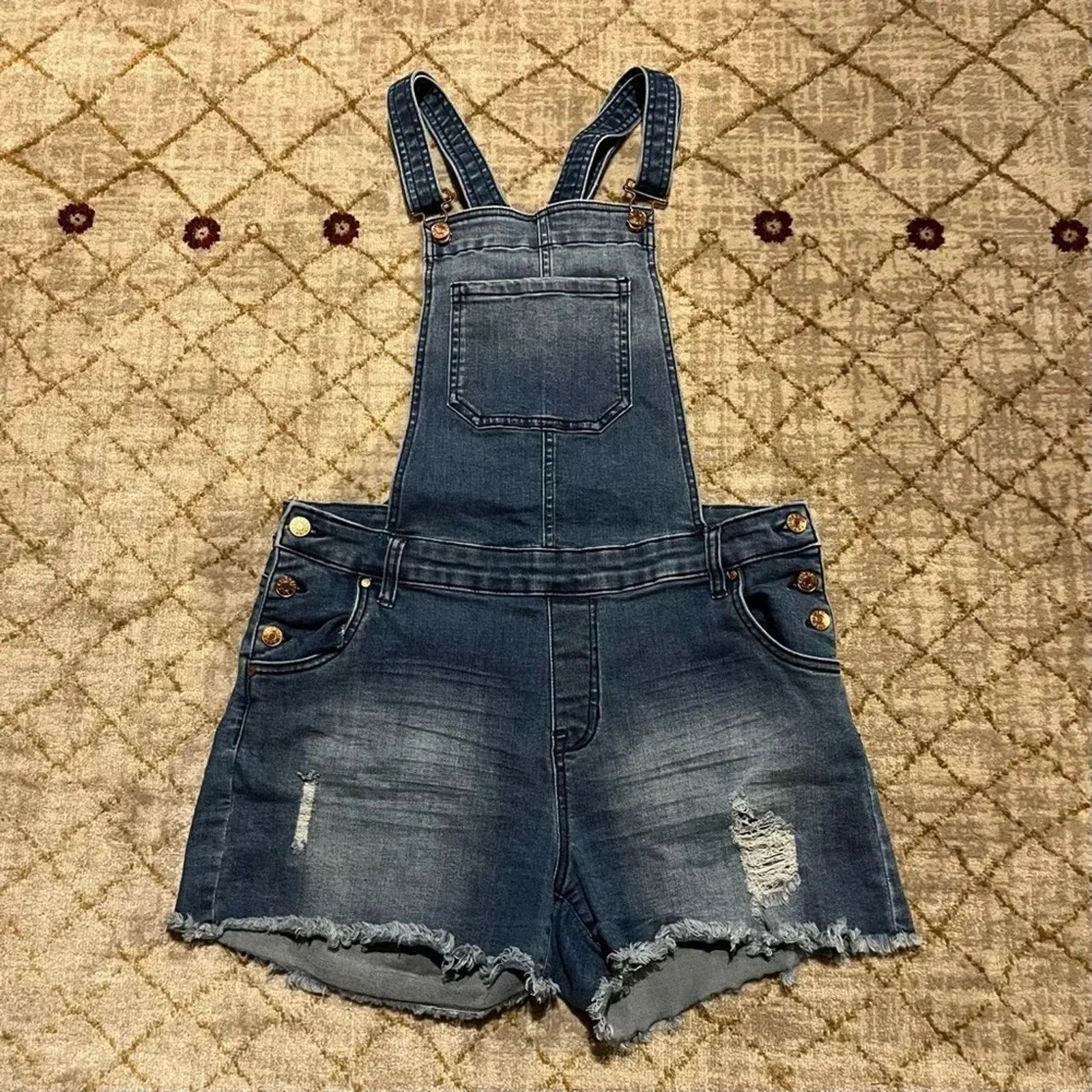 Pink Celebrity PINK Juniors Large Denim Overall Shorts Cut Off Size 28" / US 6 / IT 42 - 1 Thumbnail
