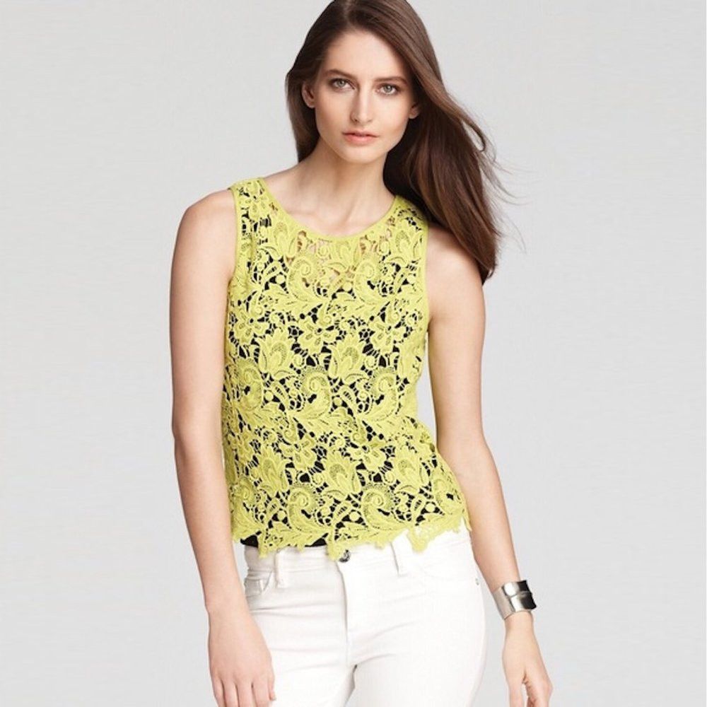 Other Karen Kane Yellow Green Cotton Sleeveless Crochet Top Size Size L / US 10 / IT 46 - 1 Thumbnail