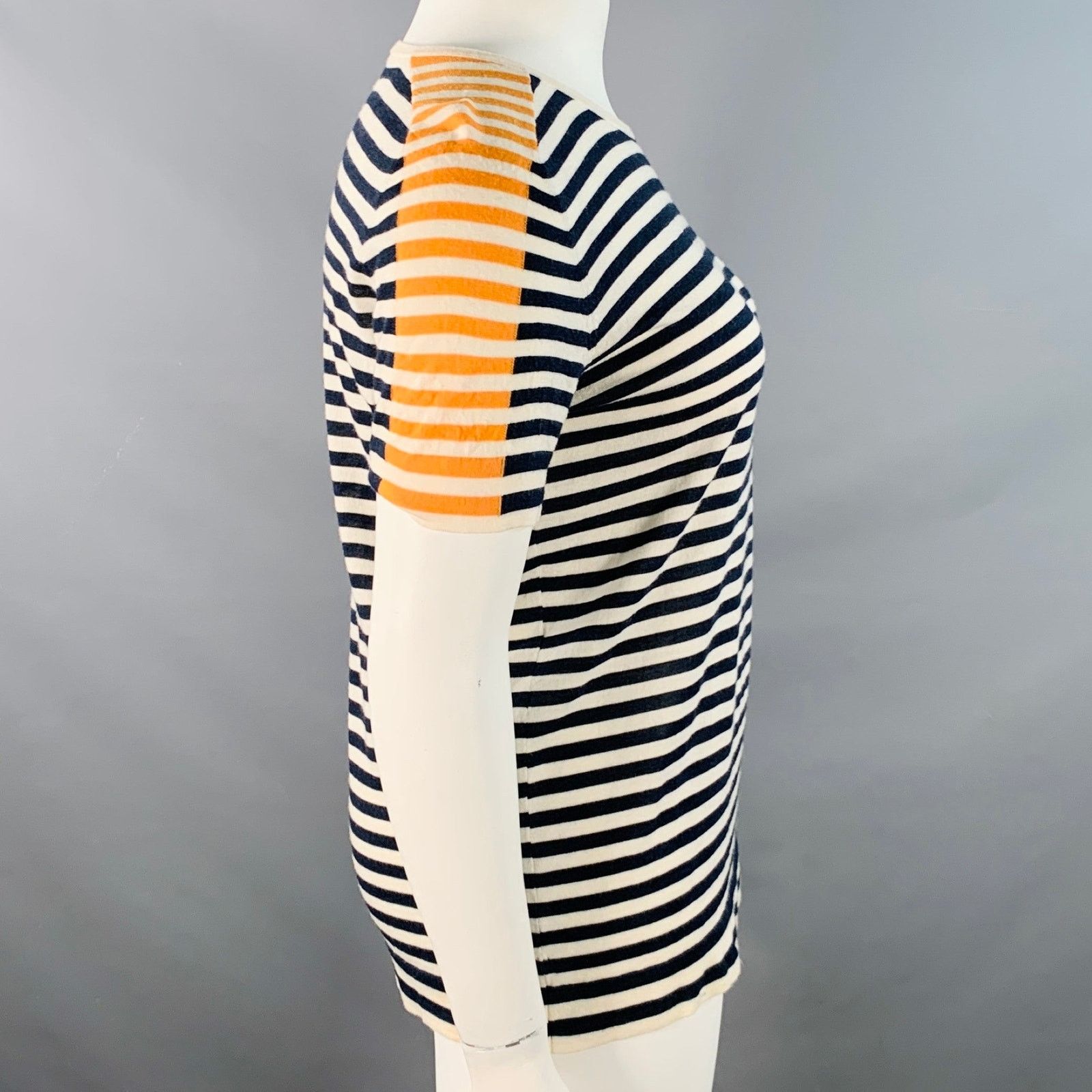 Akris White Multi Color Wool Stripe Color Block Crew Neck T-Shirt Size XL / US 12-14 / IT 48-50 - 2 Thumbnail