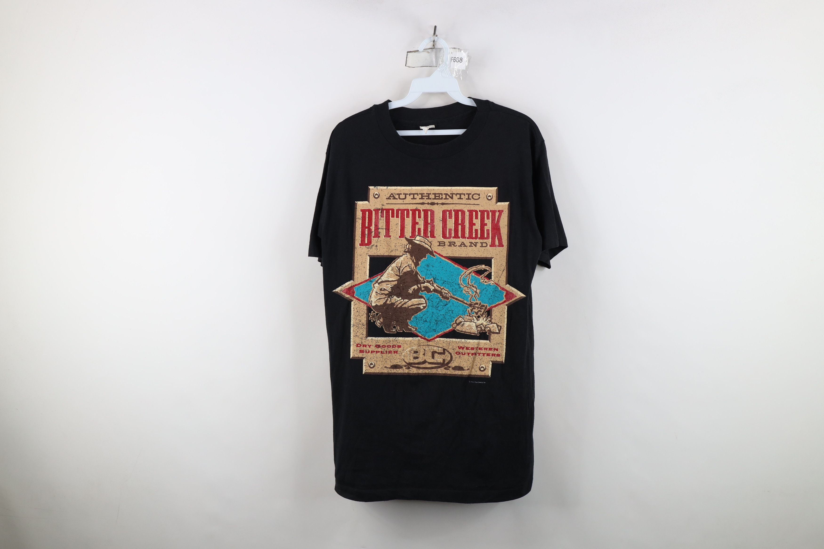 Vintage Vintage 90s Bitter Creek Western Cowboy T-Shirt Black USA Size US M / EU 48-50 / 2 - 1 Thumbnail