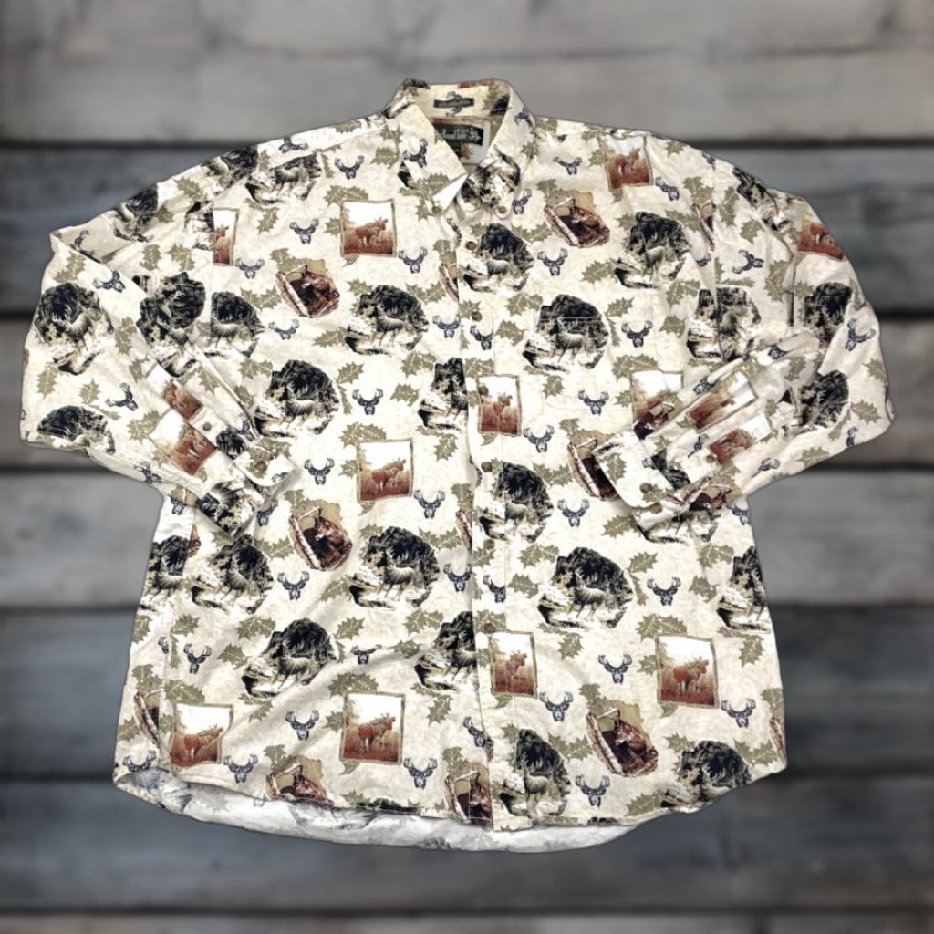 Vintage Knights of Round Table Outdoor Button-Up Shirt Adult XL Moose Deer Geometric Print Casual Workwear Mens Size US XL / EU 56 / 4 - 1 Thumbnail