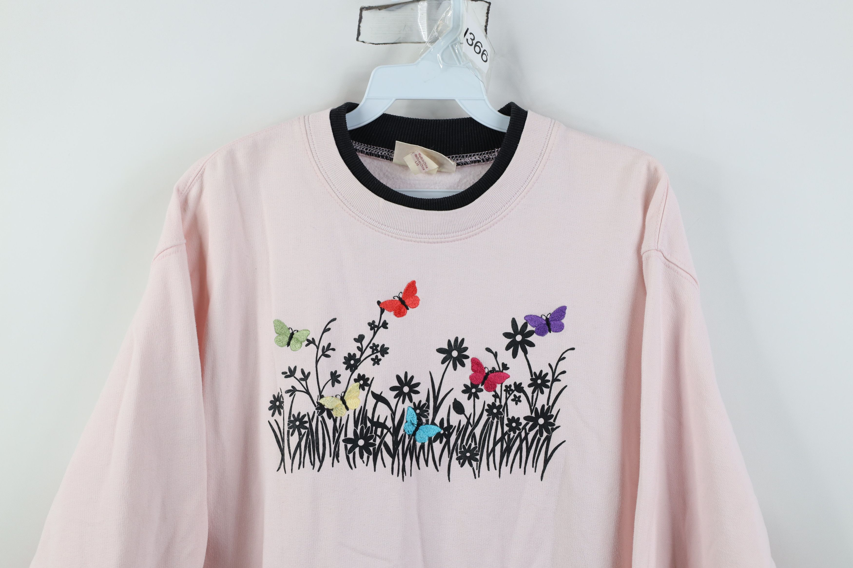 Vintage Vintage 90s Streetwear Butterfly Flower Sweatshirt Pink Size L / US 10 / IT 46 - 2 Thumbnail