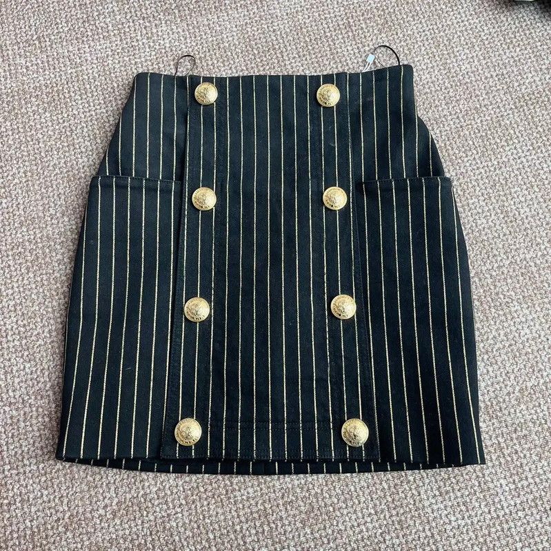 Balmain Balmain Black Cotton Striped Skirt M Size 0089 Size 26" / US 2 / IT 38 - 1 Thumbnail