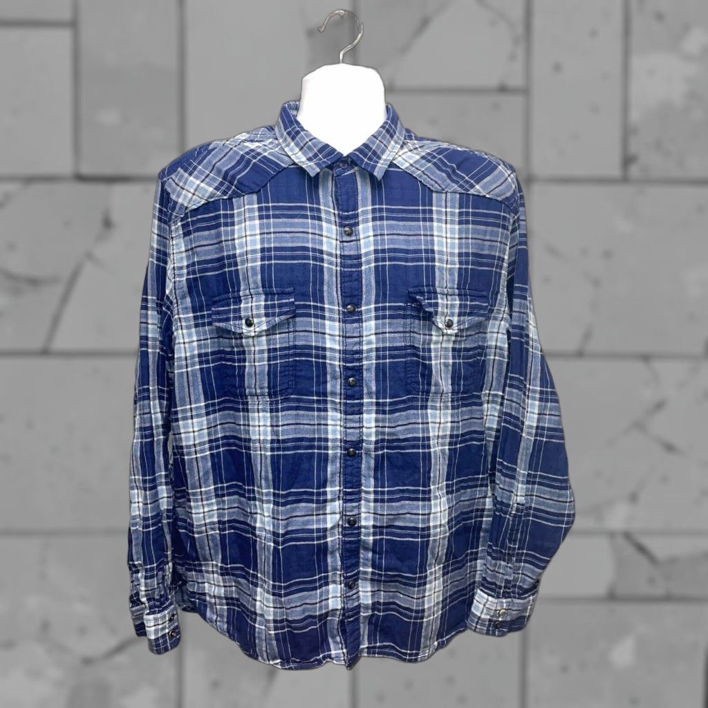 Lucky Brand Lucky Brand Button-Up Shirt Mens XL Blue Plaid Classic Fit Long Sleeve Button-Down Collar Size US XL / EU 56 / 4 - 1 Thumbnail