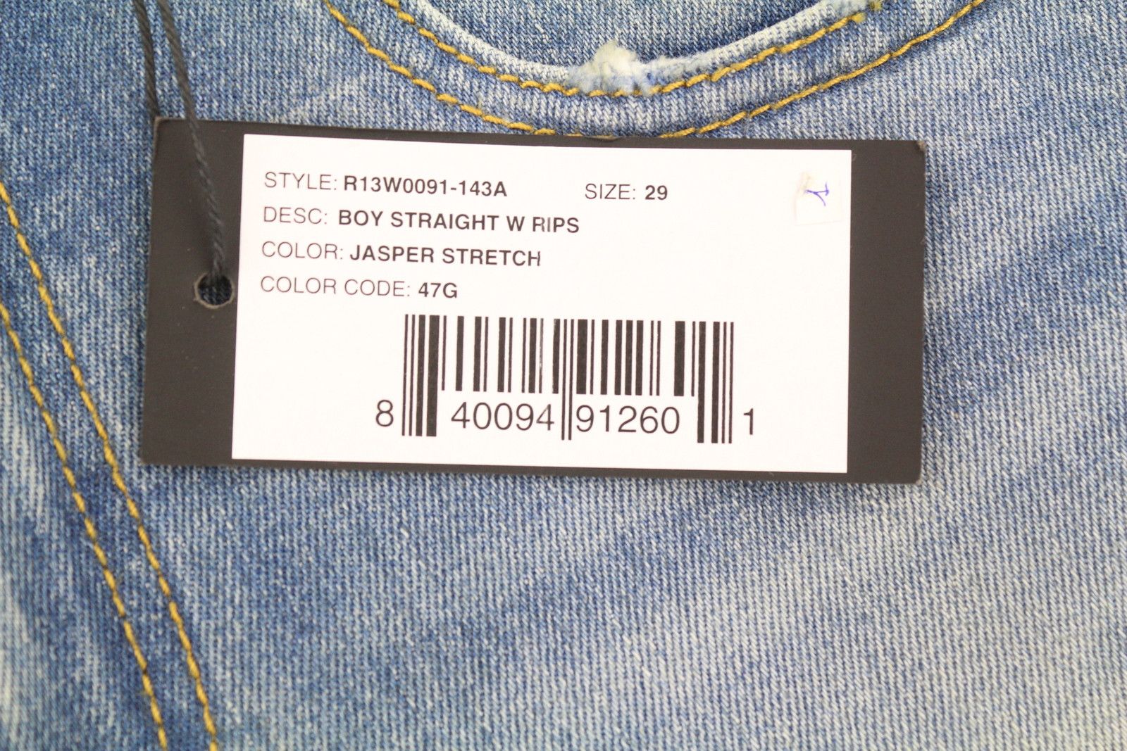 R13 BOY STRAIGHT RIPS 29 Jasper Stretch Ankle Washed 85440 Size 29" - 7 Thumbnail