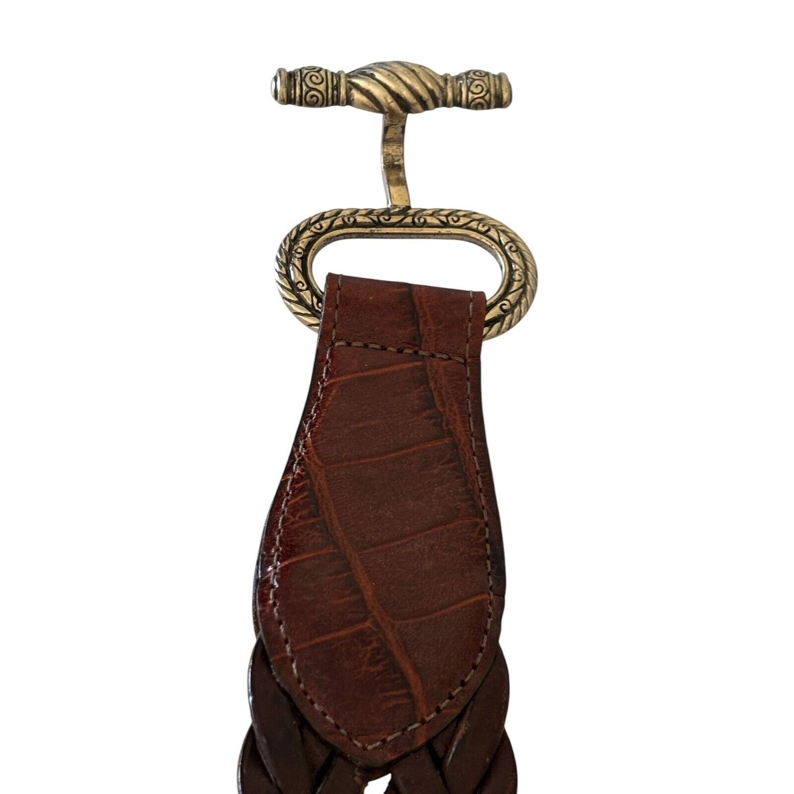Brighton Brighton 1996 Double Brown Leather Woven Belt Silver Toggle Size ONE SIZE - 4 Thumbnail