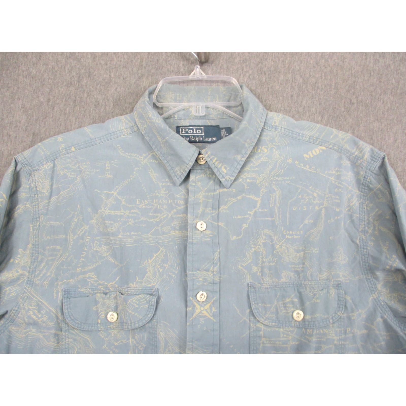 Polo Ralph Lauren VINTAGE Polo Ralph Lauren Shirt Mens Large Blue Map Print Long Sleeve Hamptons Nautical Shirt Size US L / EU 52-54 / 3 - 2 Thumbnail