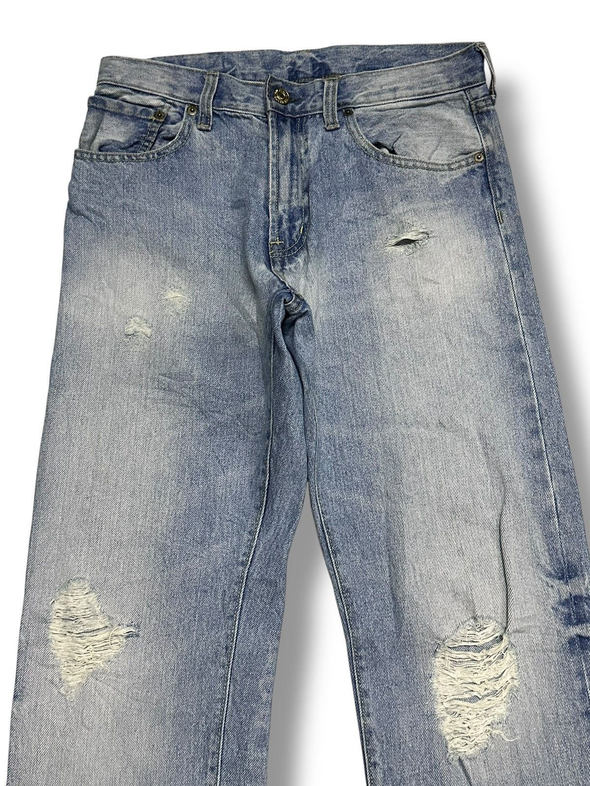 GU × Japanese Brand GU Distressed Slim Jeans Faded Wash Size US 31 - 3 Thumbnail