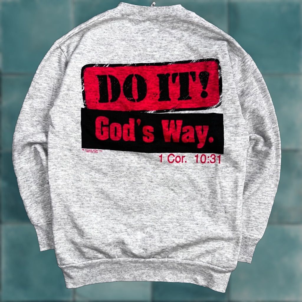 Vintage VINTAGE Witness Wear Sweatshirt Do It Gods Way 90s Gray Crewneck Long Sleeve Men's M 90s Graphic Print Jesus Prayer Love VTG Size US M / EU 48-50 / 2 - 1 Thumbnail